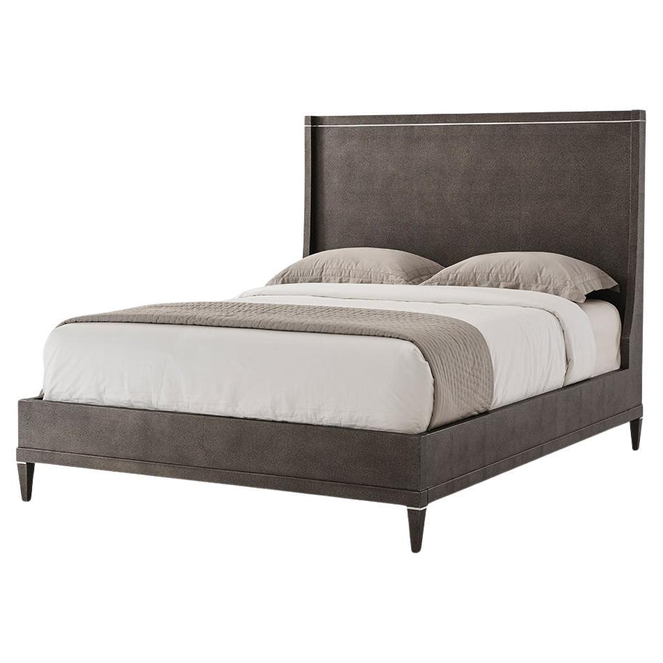 Shagreen Embossed Modern Bed - Queen Bed