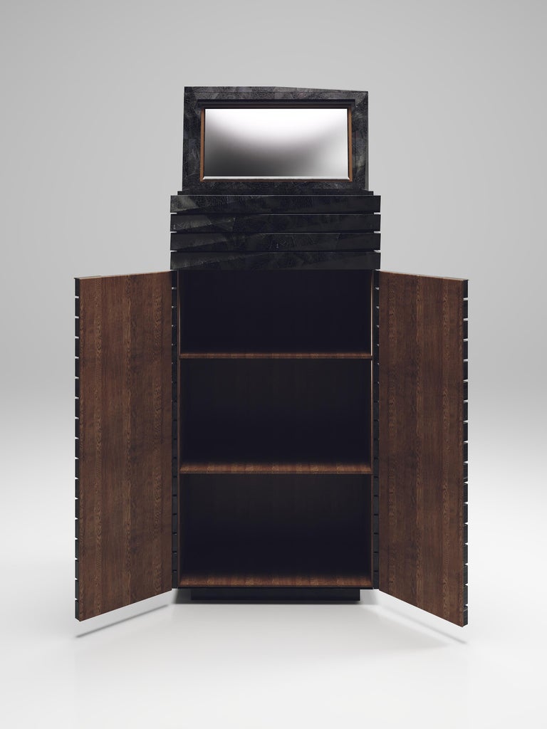 Shagreen Fluted Bar Cabinet Inlaid by R&Y Augousti In New Condition For Sale In New York, NY