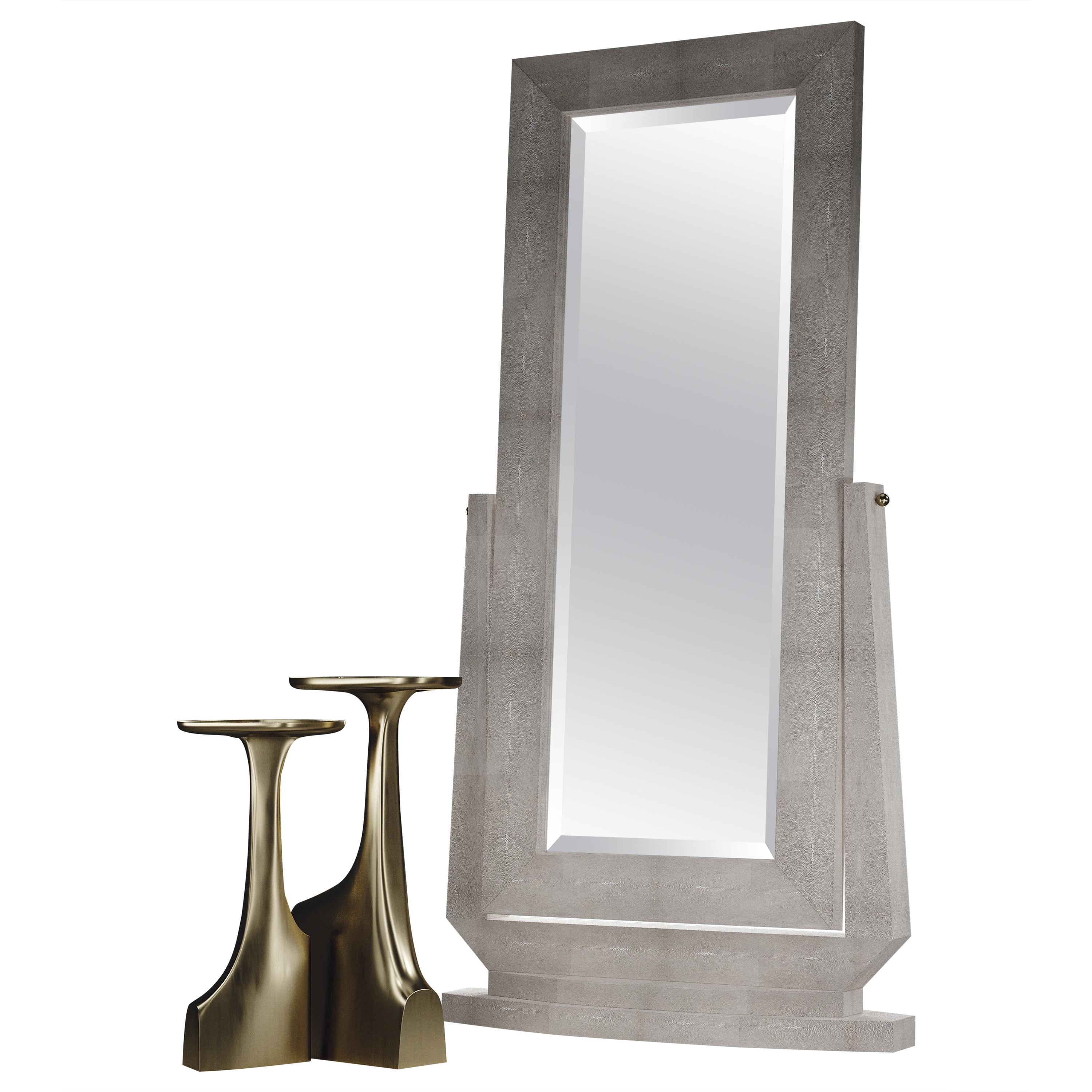 Shagreen Full Length Floor Mirror and Side Tables by R&Y Augousti For Sale