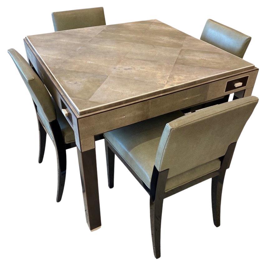 Midcentury Game Table and Chairs Upholstered in Taupe Leather at 1stDibs
