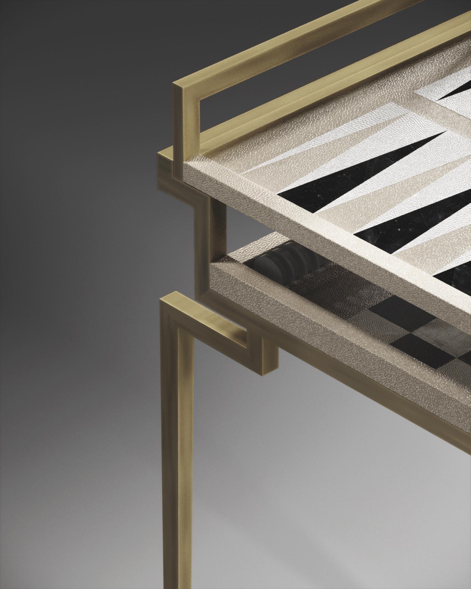 Ottone Tavolo da gioco in zigrino con accenti in metallo nero di R & Y Augousti in vendita