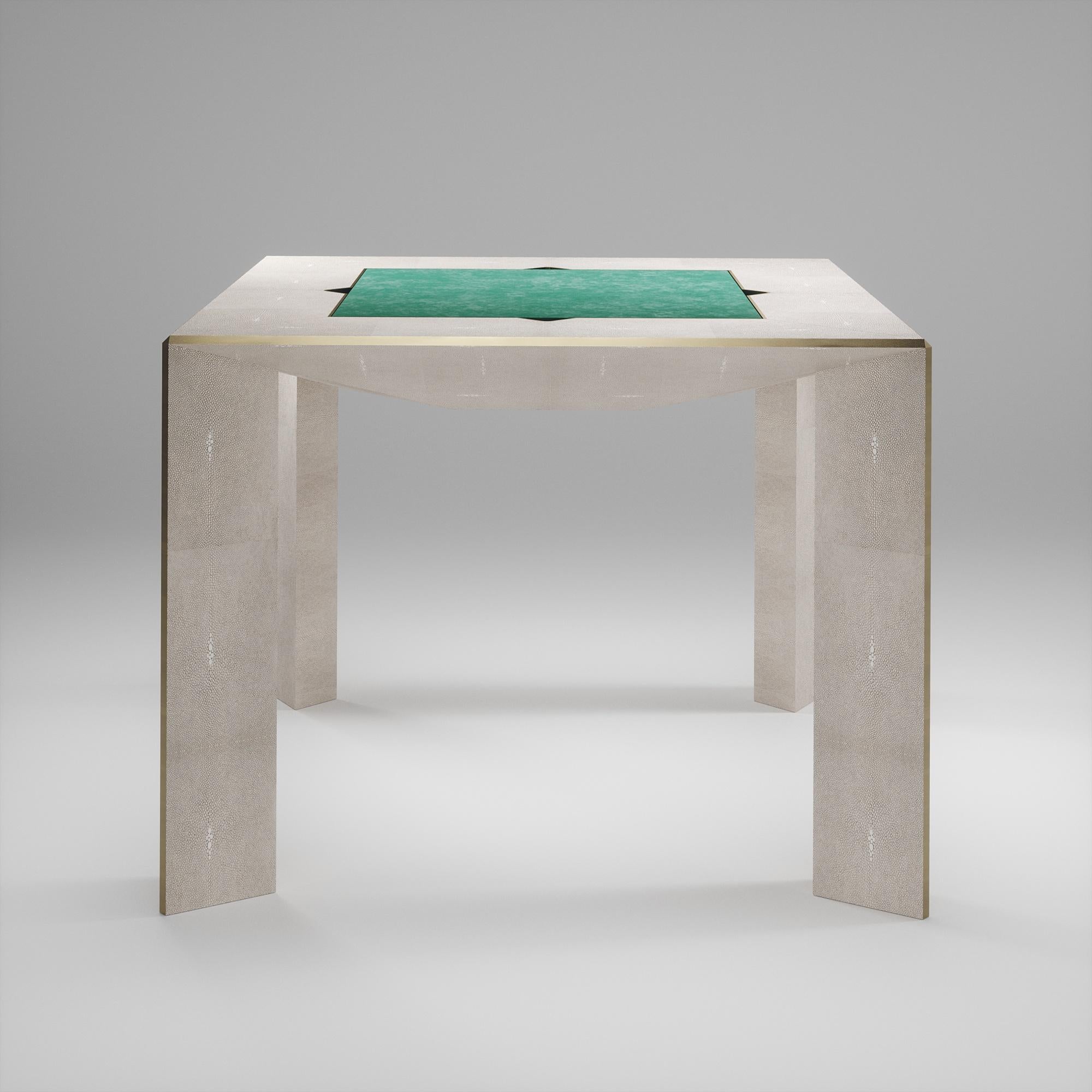 Tavolo da gioco in zigrino con inserti in ottone patinato bronzo R & Y Augousti in vendita 3
