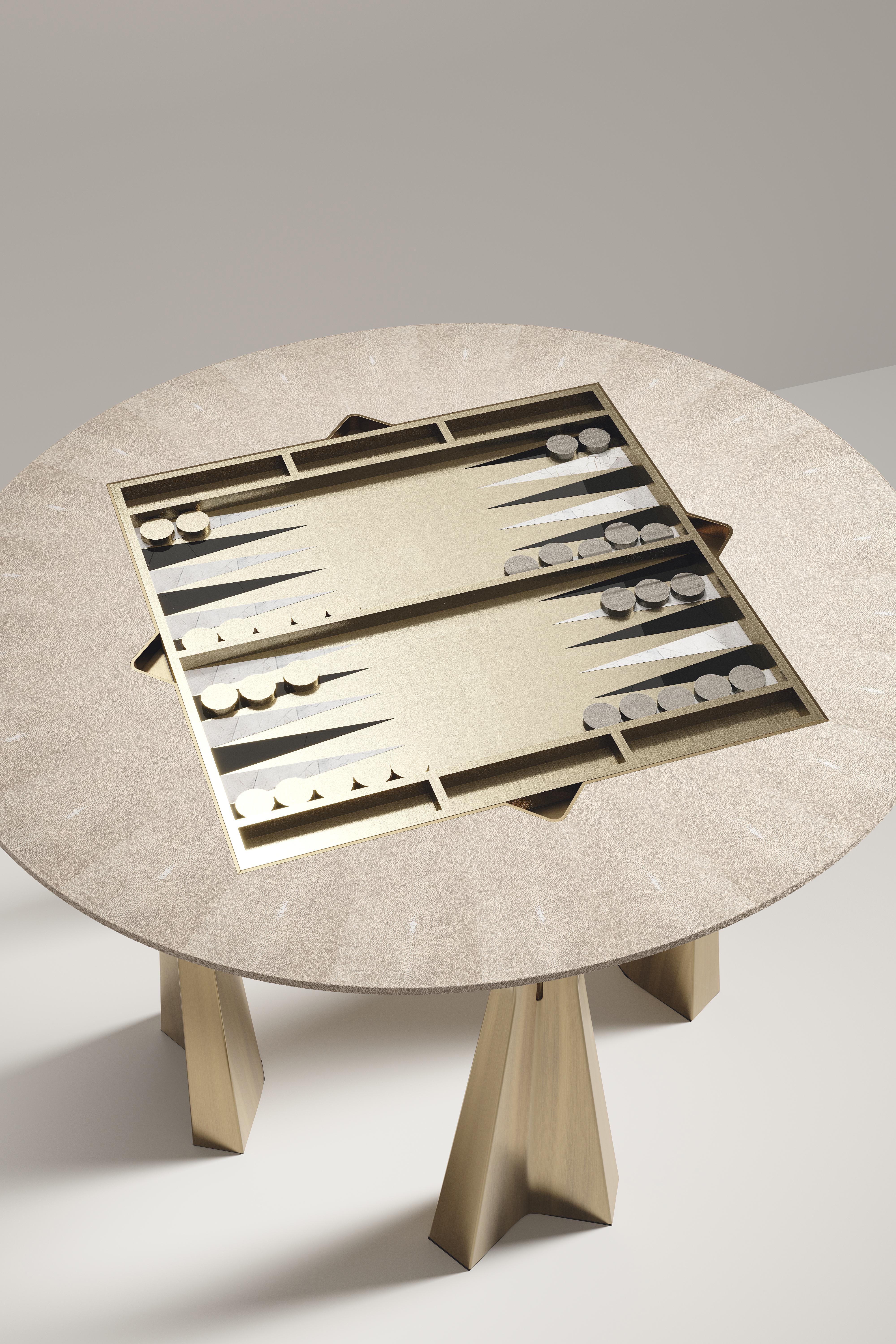Tavolo da gioco in zigrino con inserti in ottone patinato bronzo R & Y Augousti in vendita 4
