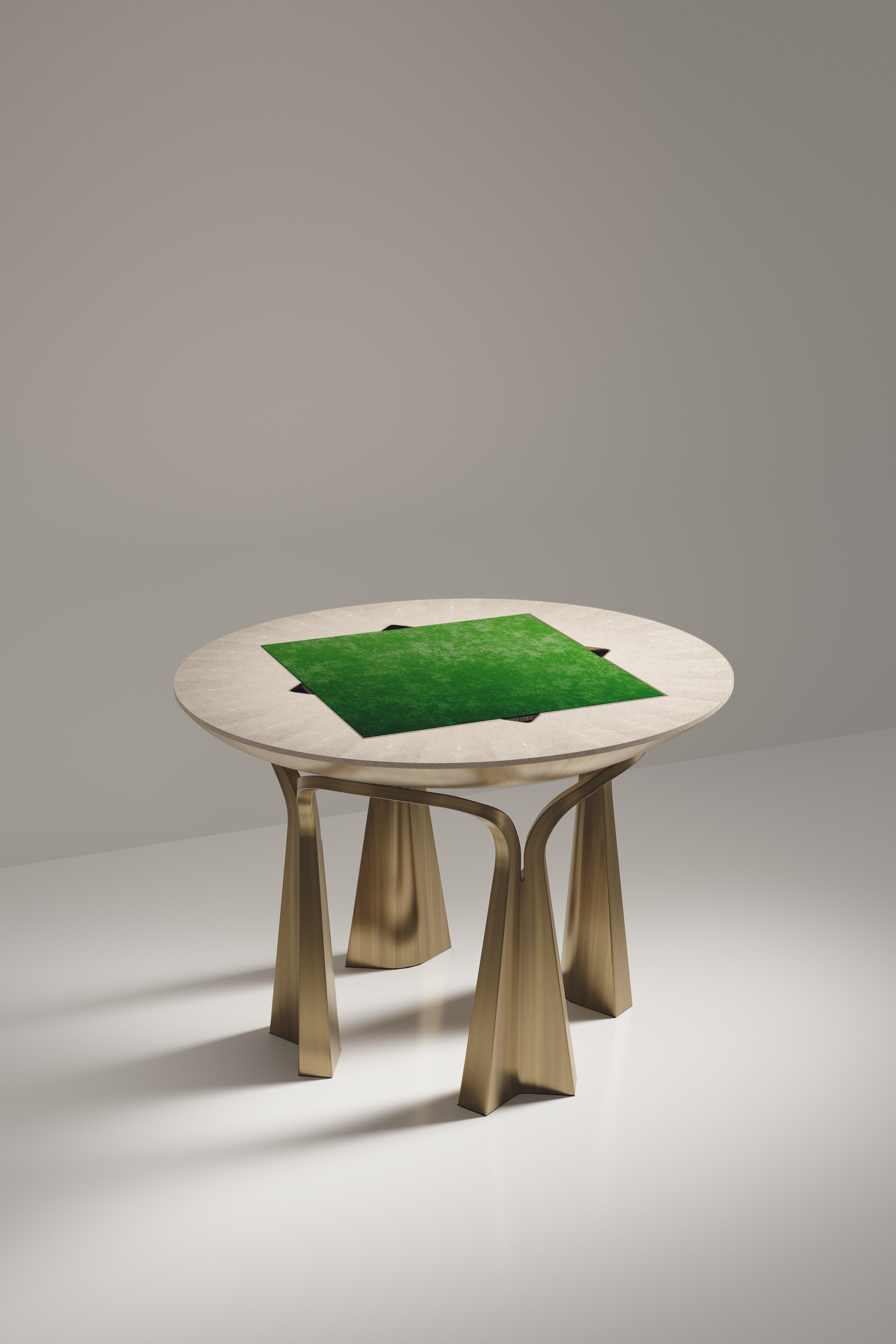 Tavolo da gioco in zigrino con inserti in ottone patinato bronzo R & Y Augousti in vendita 5