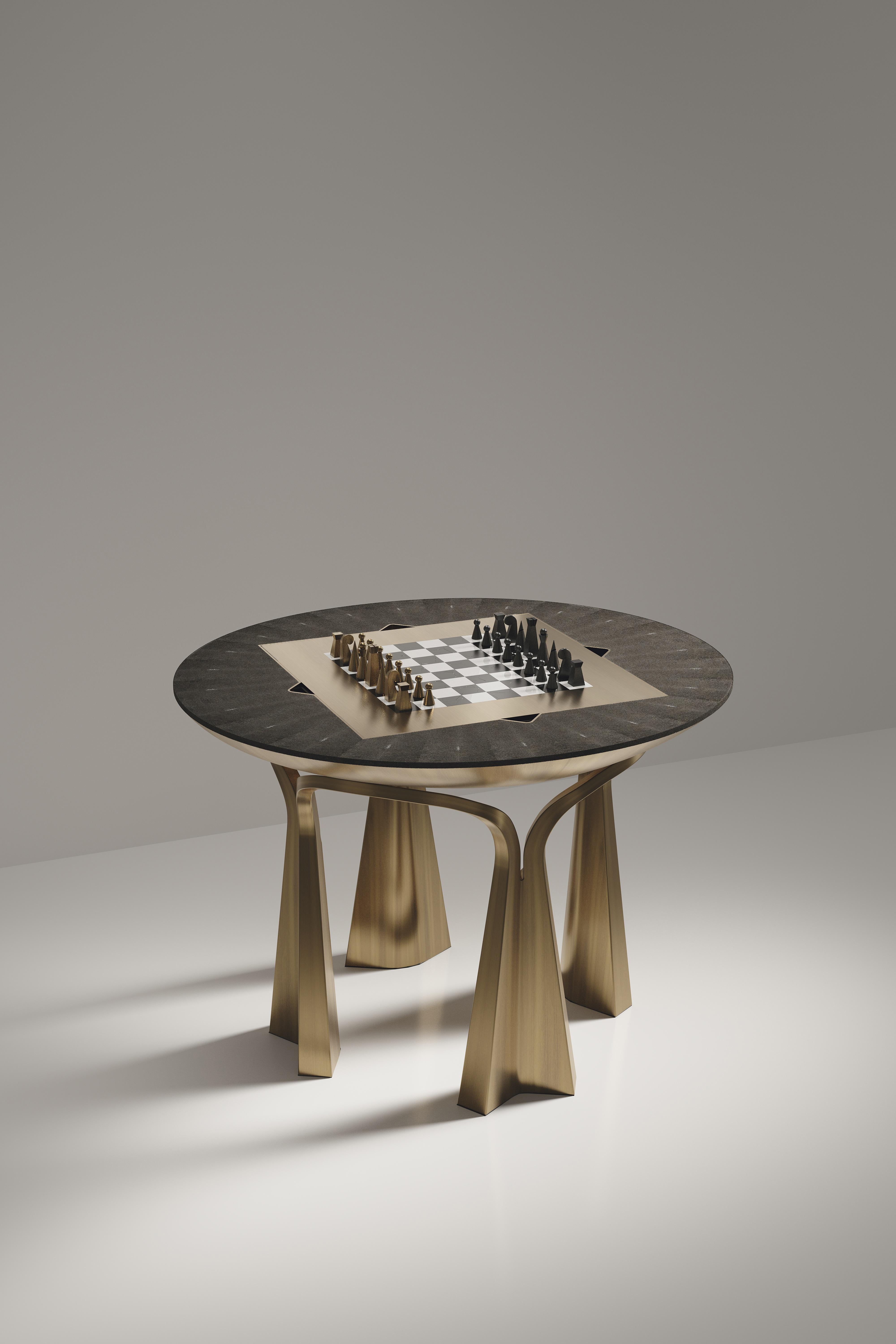 Mesa de juego de piel de zapa con detalles de latón patinado R&Y Augousti en venta 6