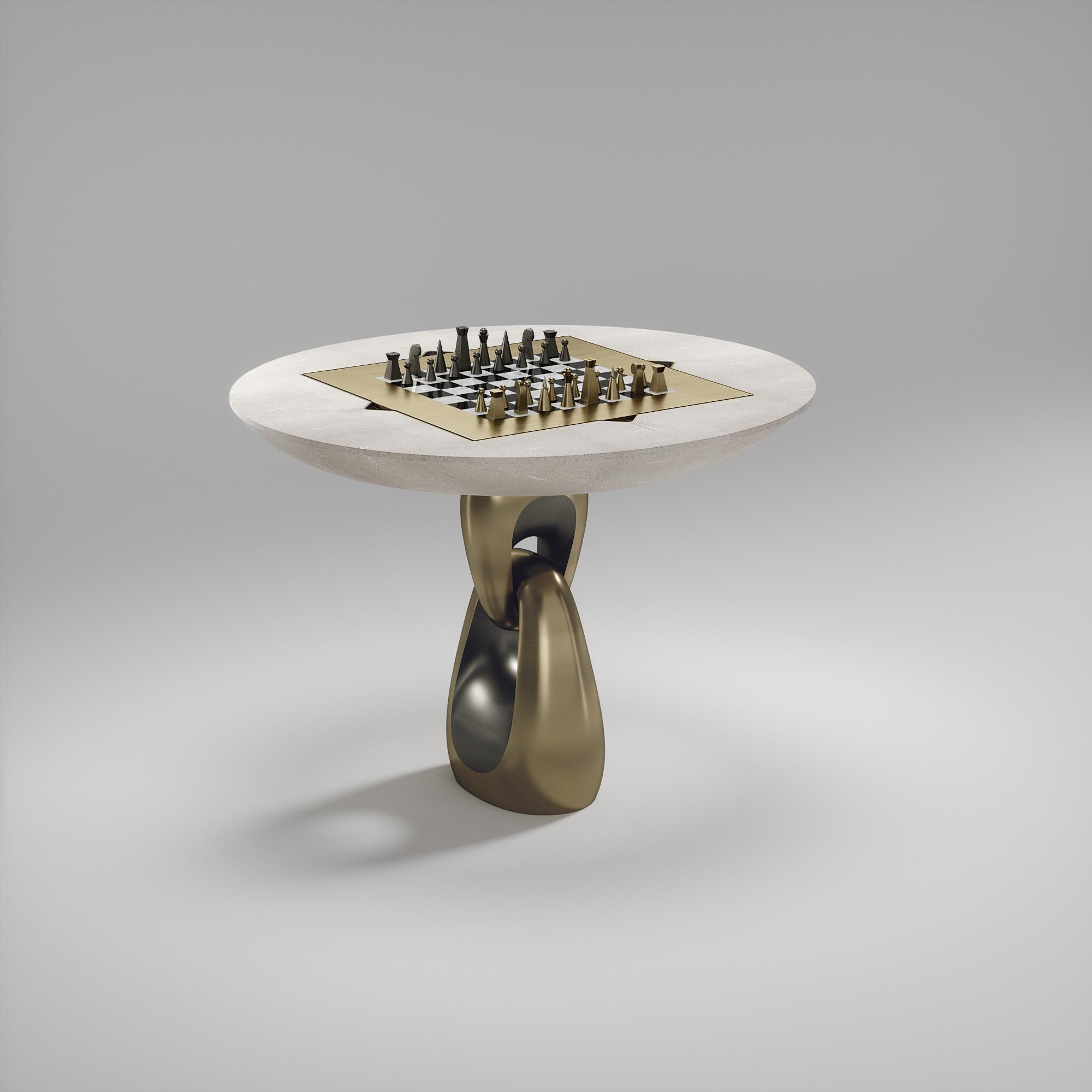 Tavolo da gioco in zigrino con inserti in ottone patinato bronzo R & Y Augousti in vendita 11