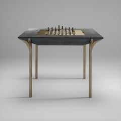 Tavolo da gioco in zigrino con inserti in ottone patinato bronzo R & Y Augousti