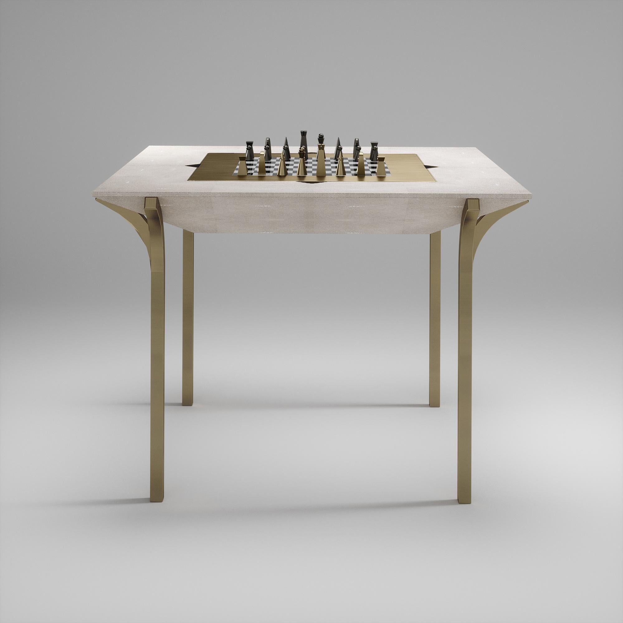 Filippino Tavolo da gioco in zigrino con inserti in ottone patinato bronzo R & Y Augousti in vendita