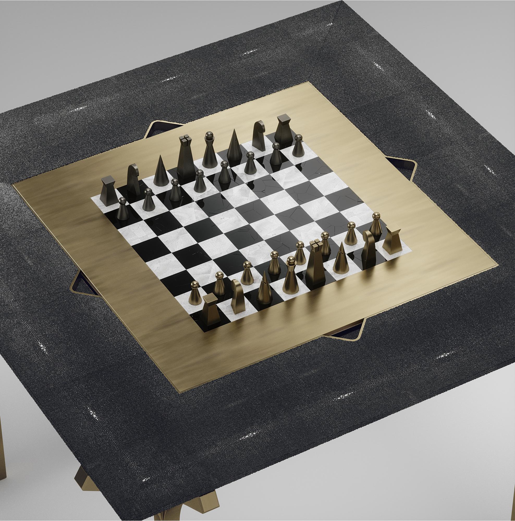 Shagreen-Spieltisch mit Bronze-Patina-Messing-Akzenten R&Y Augousti (Handgefertigt) im Angebot
