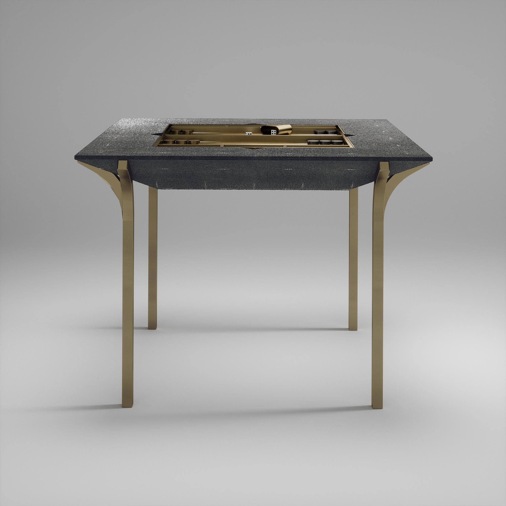 Table de jeu en galuchat avec accents en bronze-patina et laiton R&Y Augousti Neuf - En vente à New York, NY