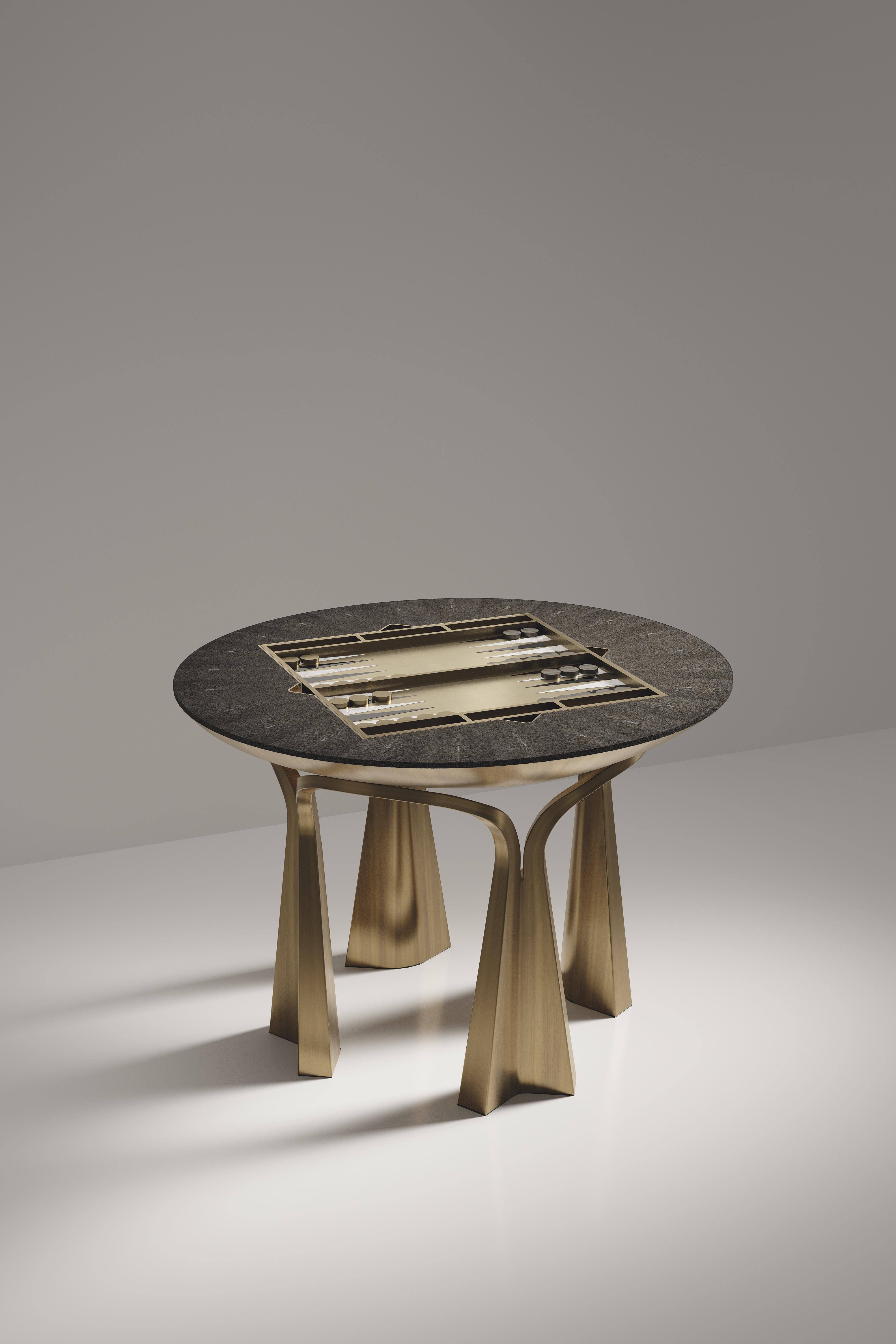 Tavolo da gioco in zigrino con inserti in ottone patinato bronzo R & Y Augousti In condizioni Nuovo in vendita a New York, NY