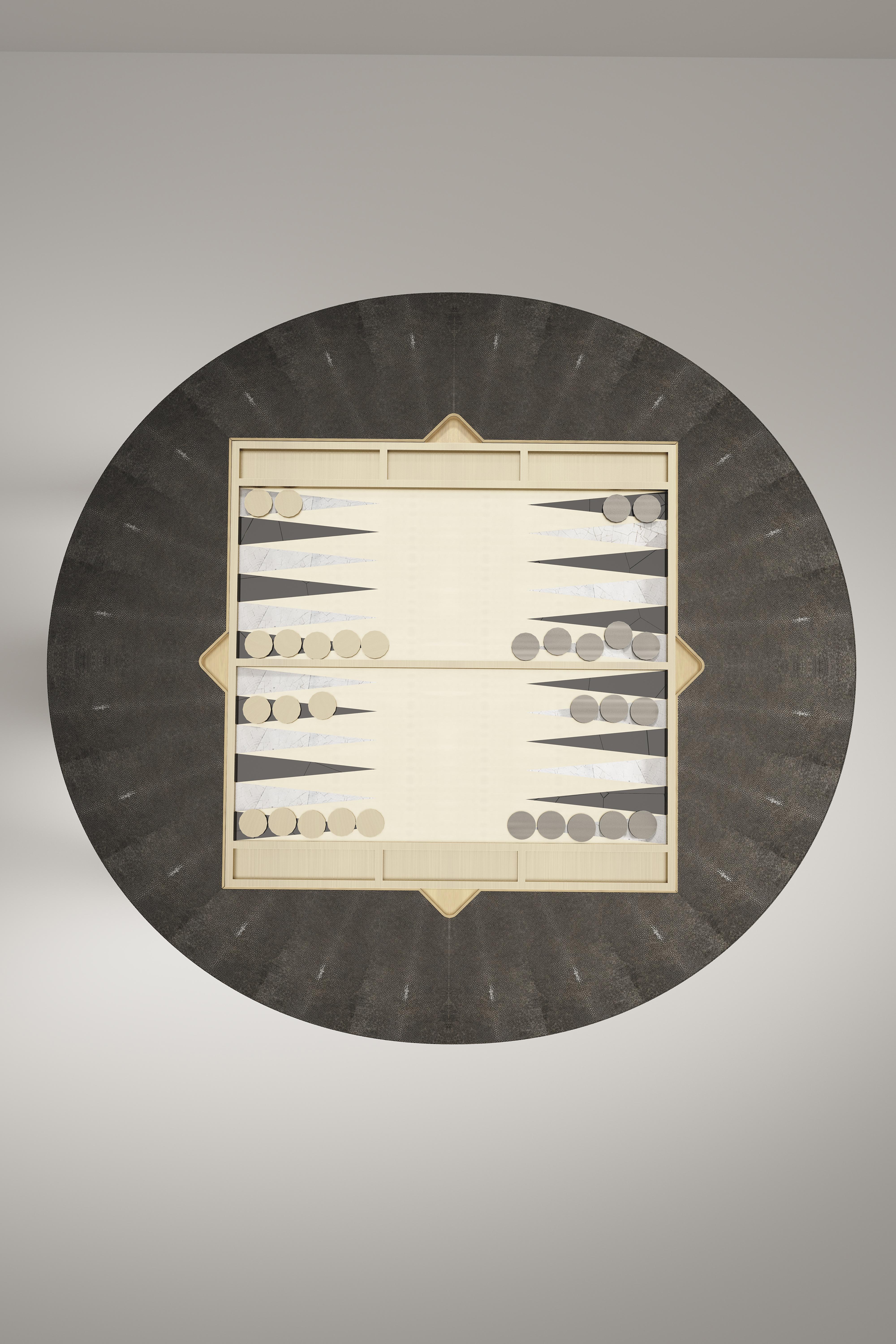 XXI secolo e contemporaneo Tavolo da gioco in zigrino con inserti in ottone patinato bronzo R & Y Augousti in vendita
