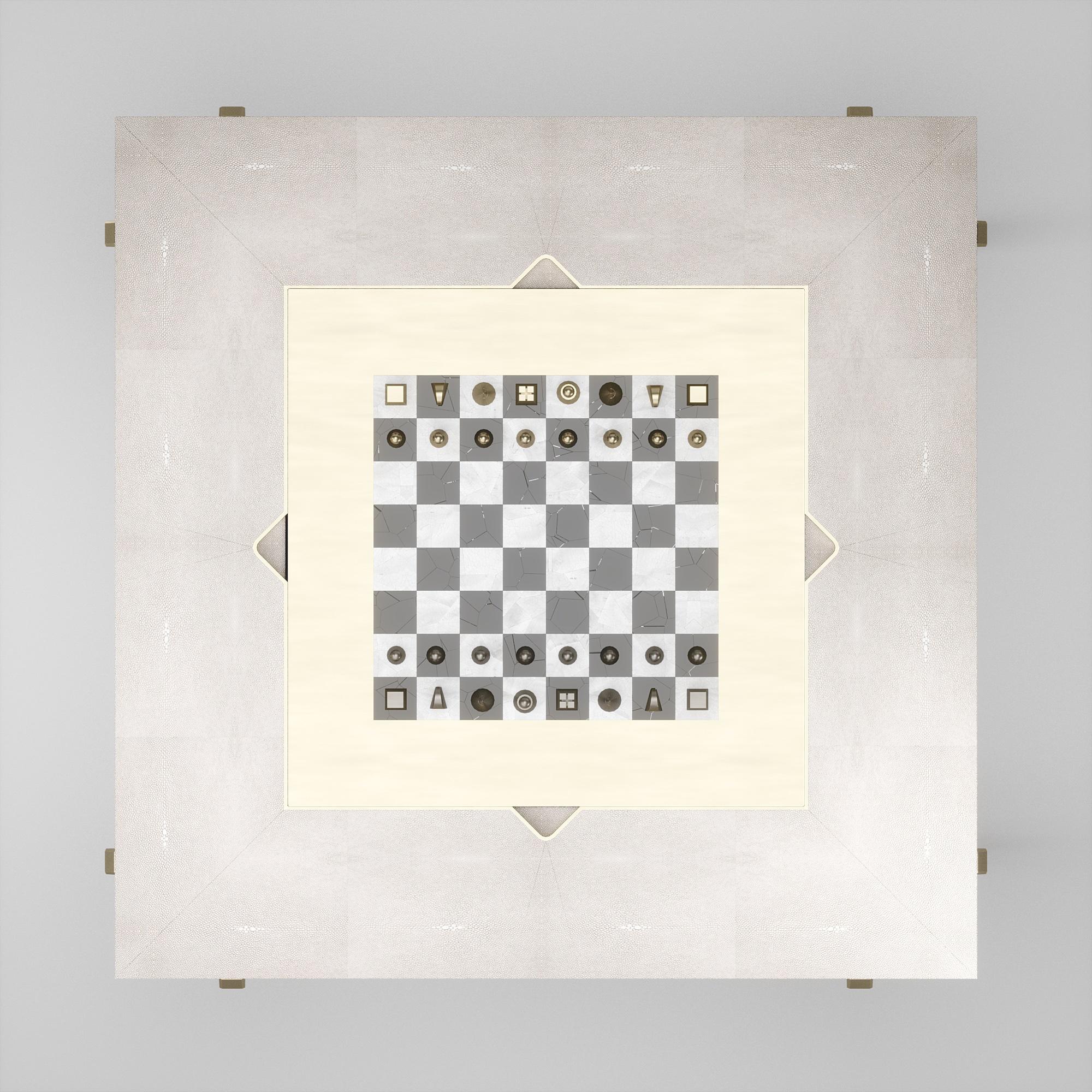Ottone Tavolo da gioco in zigrino con inserti in ottone patinato bronzo R & Y Augousti in vendita