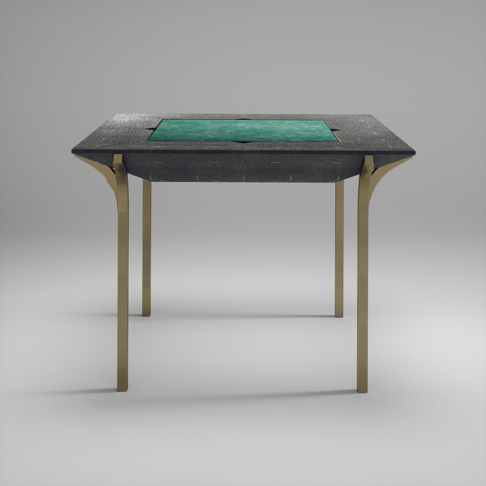 Table de jeu en galuchat avec accents en bronze-patina et laiton R&Y Augousti en vente 1
