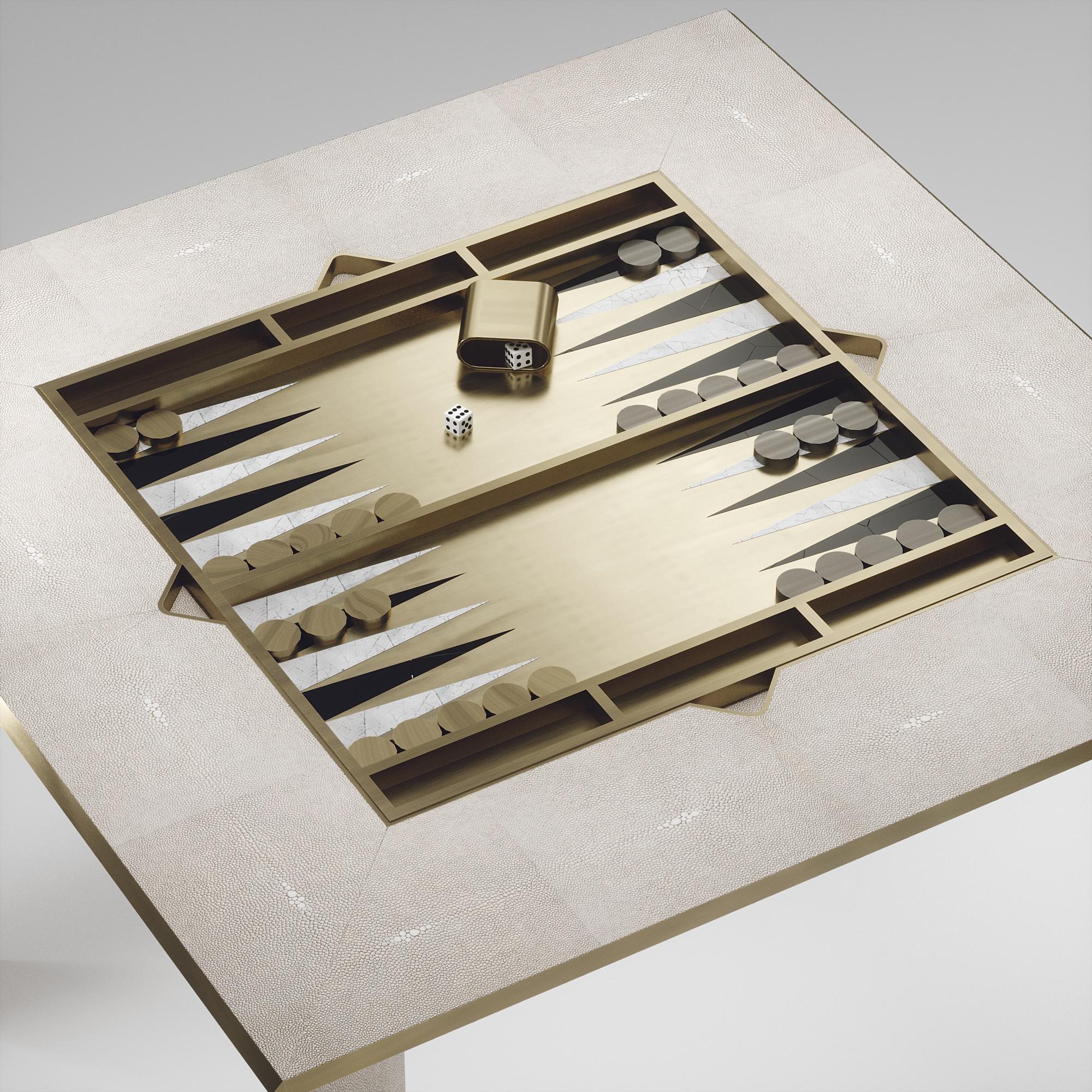 Tavolo da gioco in zigrino con inserti in ottone patinato bronzo R & Y Augousti in vendita 1