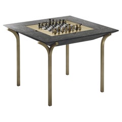 Tavolo da gioco in zigrino con inserti in ottone patinato bronzo R & Y Augousti