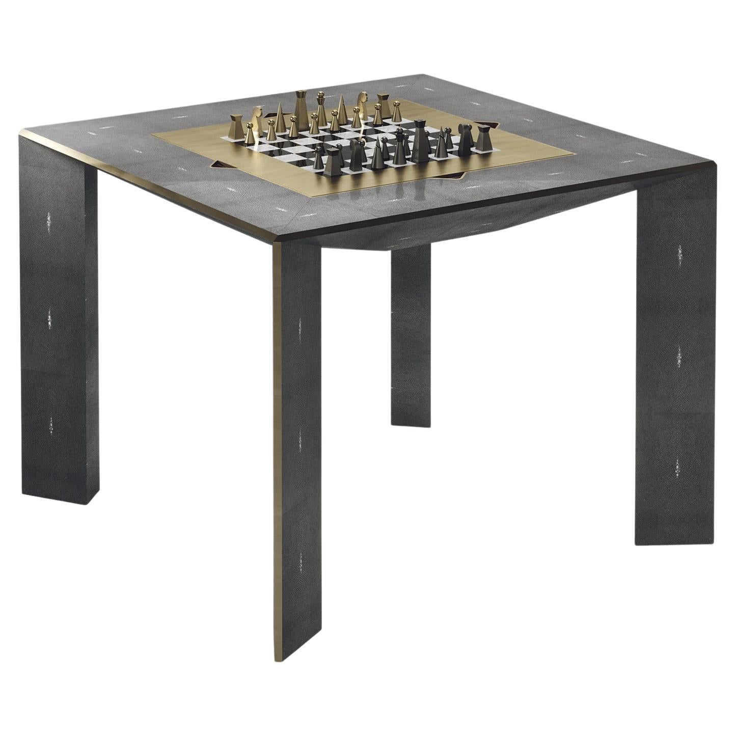 Table de jeu en galuchat avec accents en bronze-patina et laiton R&Y Augousti en vente