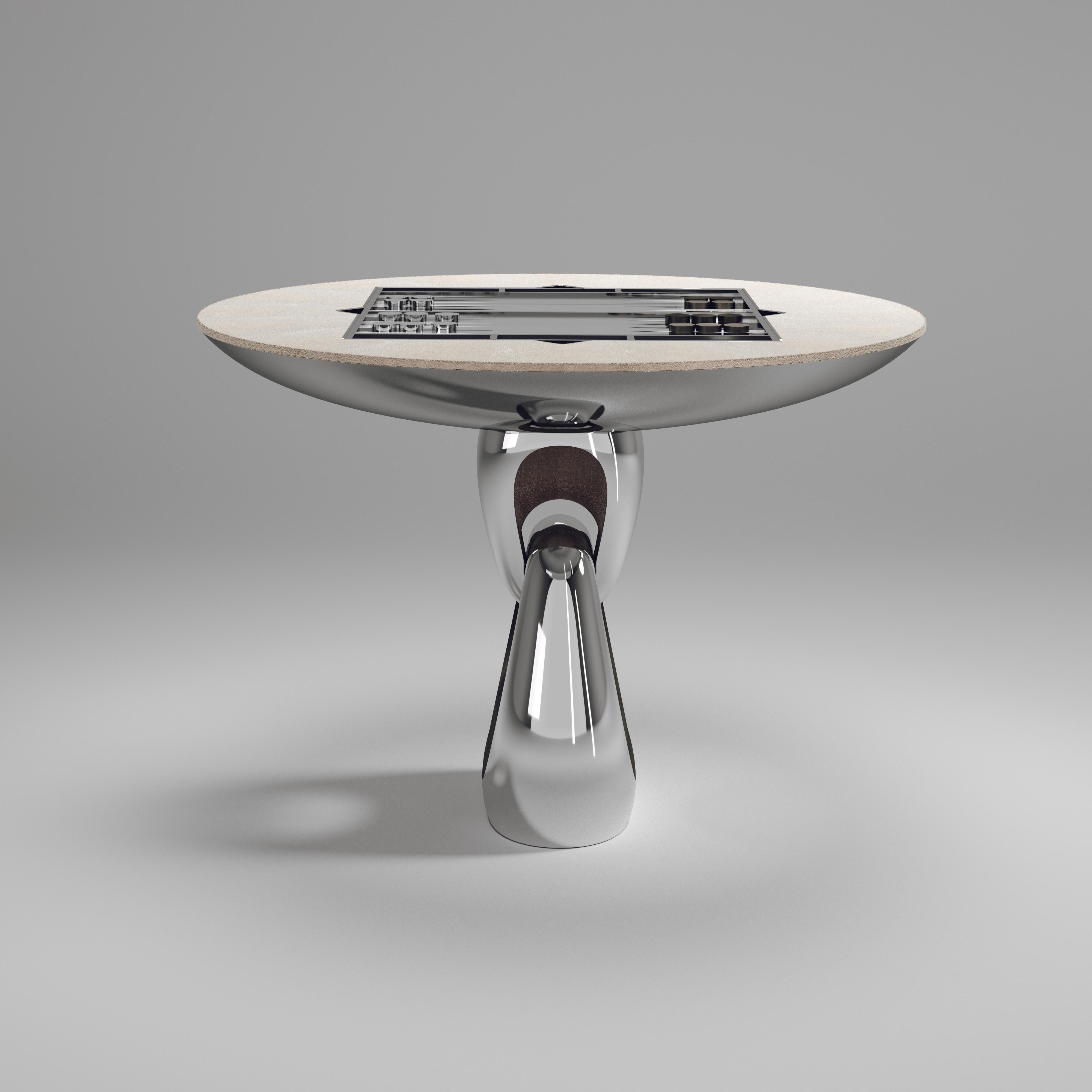 Shagreen-Spieltisch mit verchromter Oberfläche und polierten Stahlakzenten R&Y Augousti im Angebot 2
