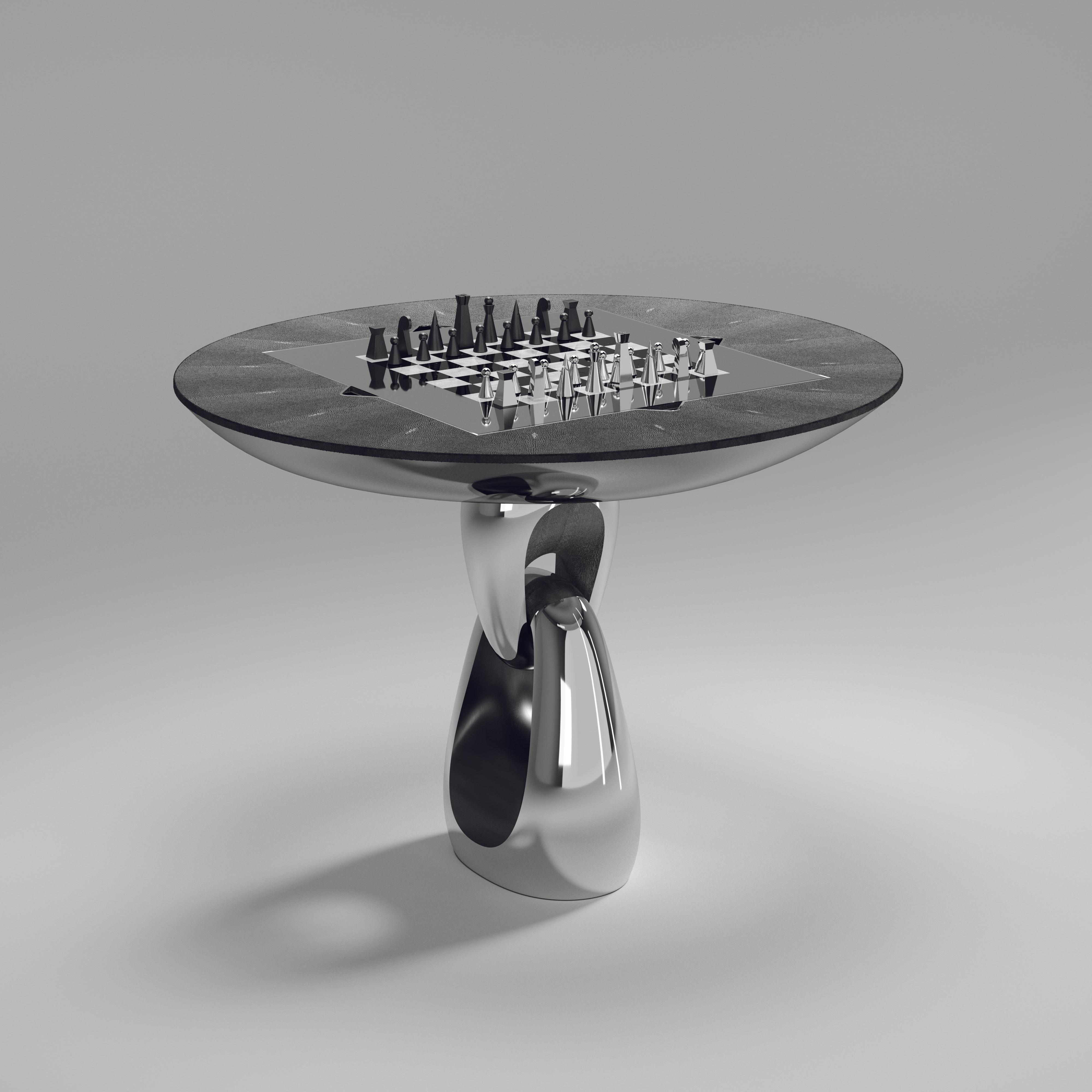 Table de jeu en galuchat avec finition chromée et accents en acier poli R&Y Augousti en vente 4