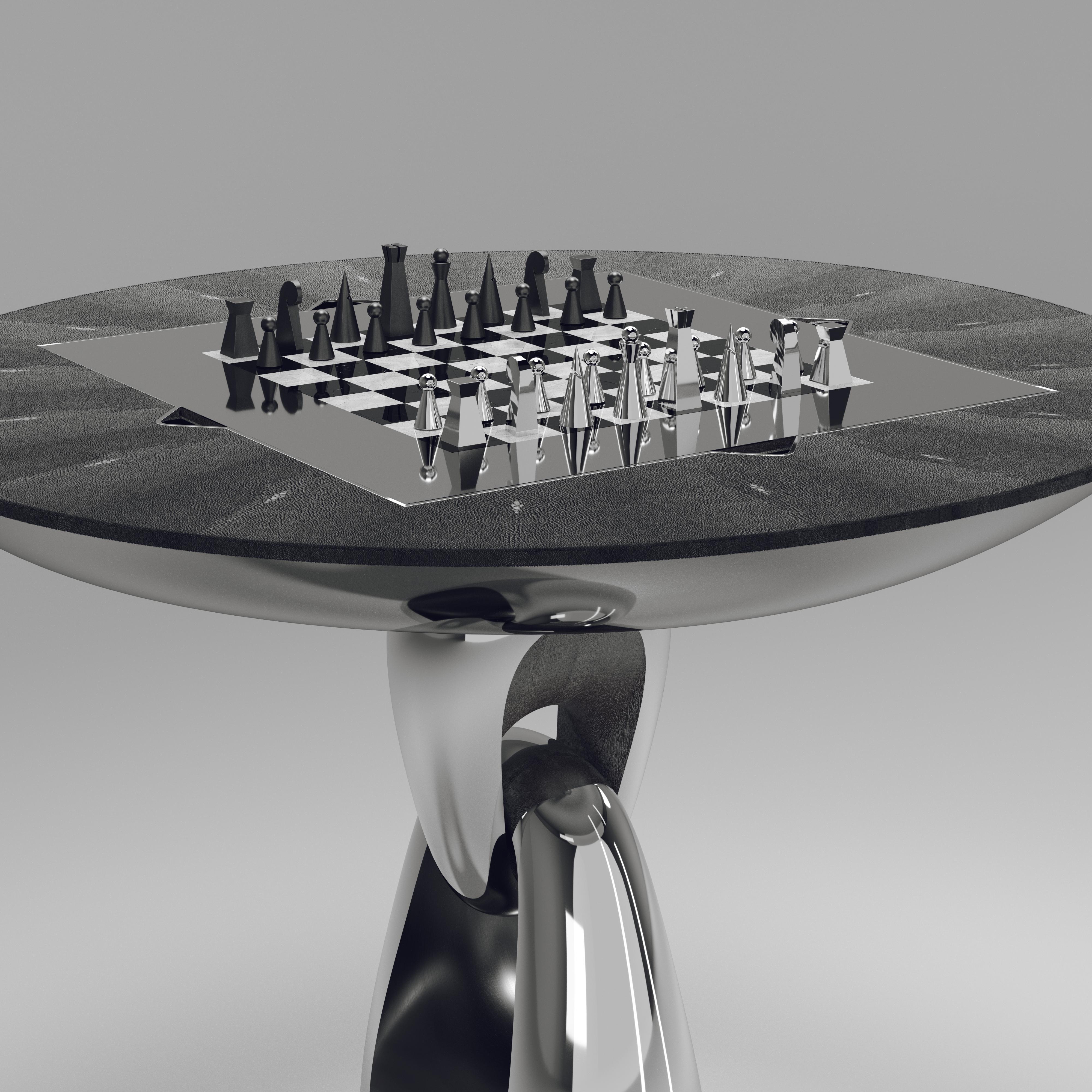 Shagreen-Spieltisch mit verchromter Oberfläche und polierten Stahlakzenten R&Y Augousti im Angebot 5