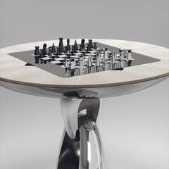 Shagreen Game Table with Chrome Finish Polished Steel Accents R&Y Augousti