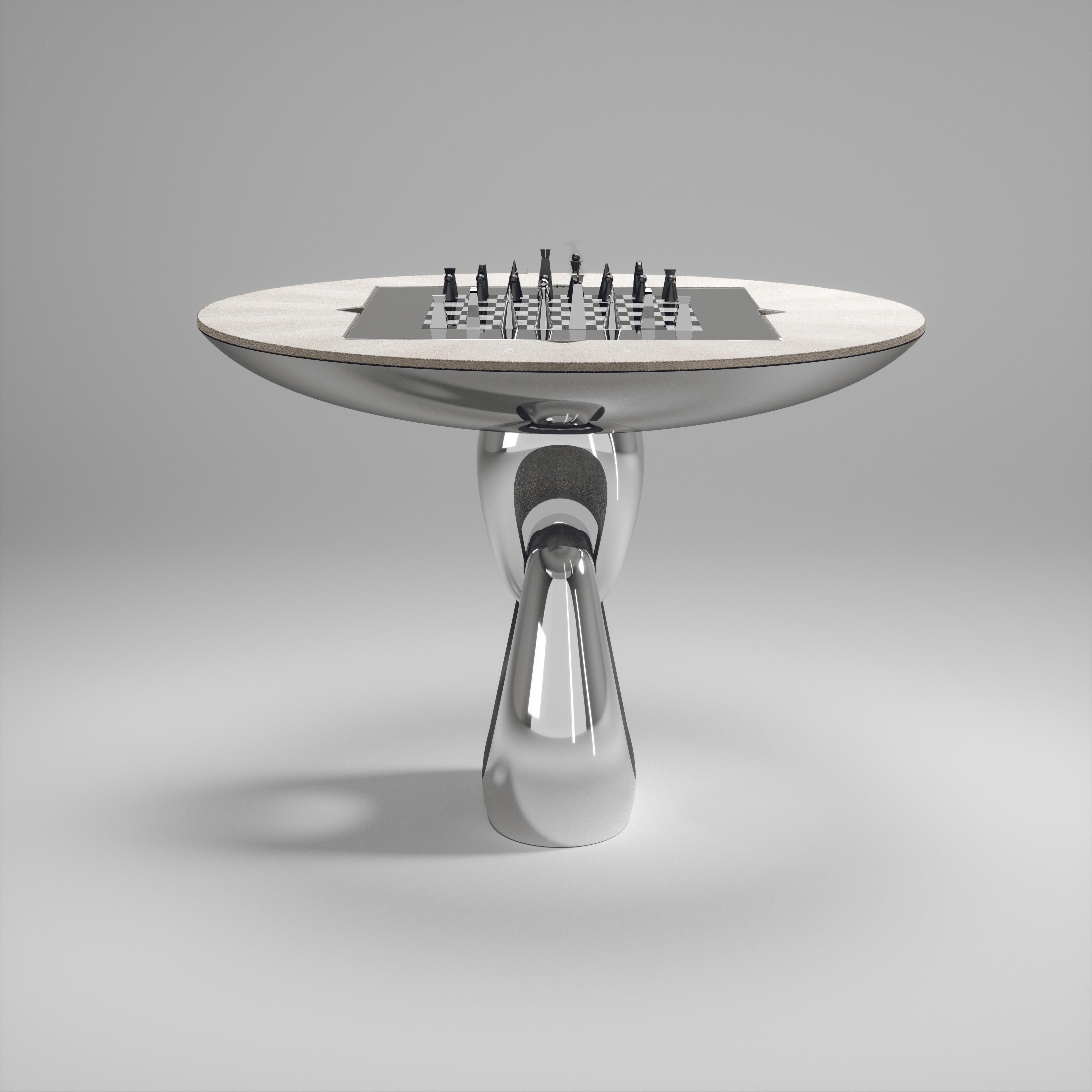 Art déco Table de jeu en galuchat avec finition chromée et accents en acier poli R&Y Augousti en vente
