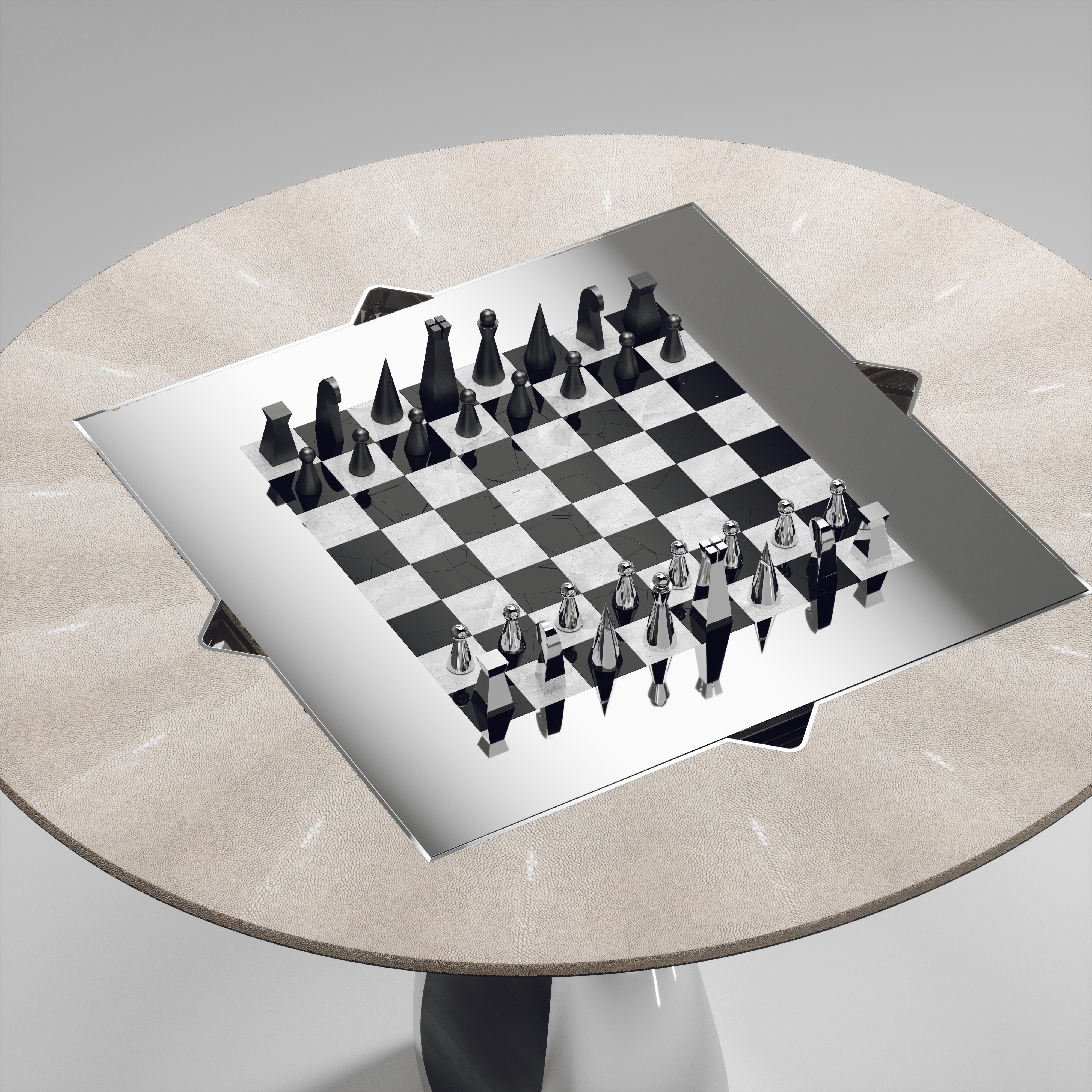 Shagreen-Spieltisch mit verchromter Oberfläche und polierten Stahlakzenten R&Y Augousti (Französisch) im Angebot