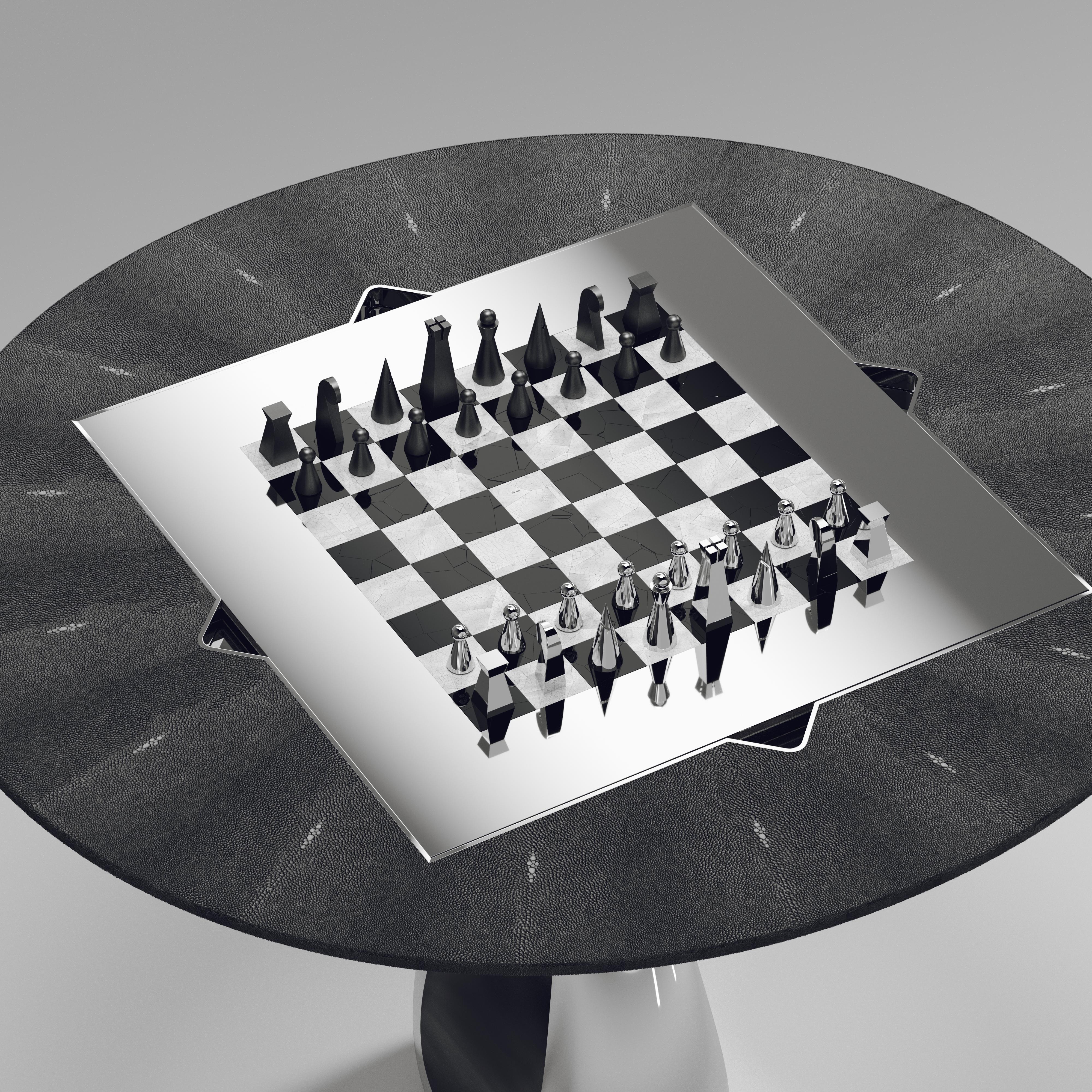Shagreen-Spieltisch mit verchromter Oberfläche und polierten Stahlakzenten R&Y Augousti (Handgefertigt) im Angebot