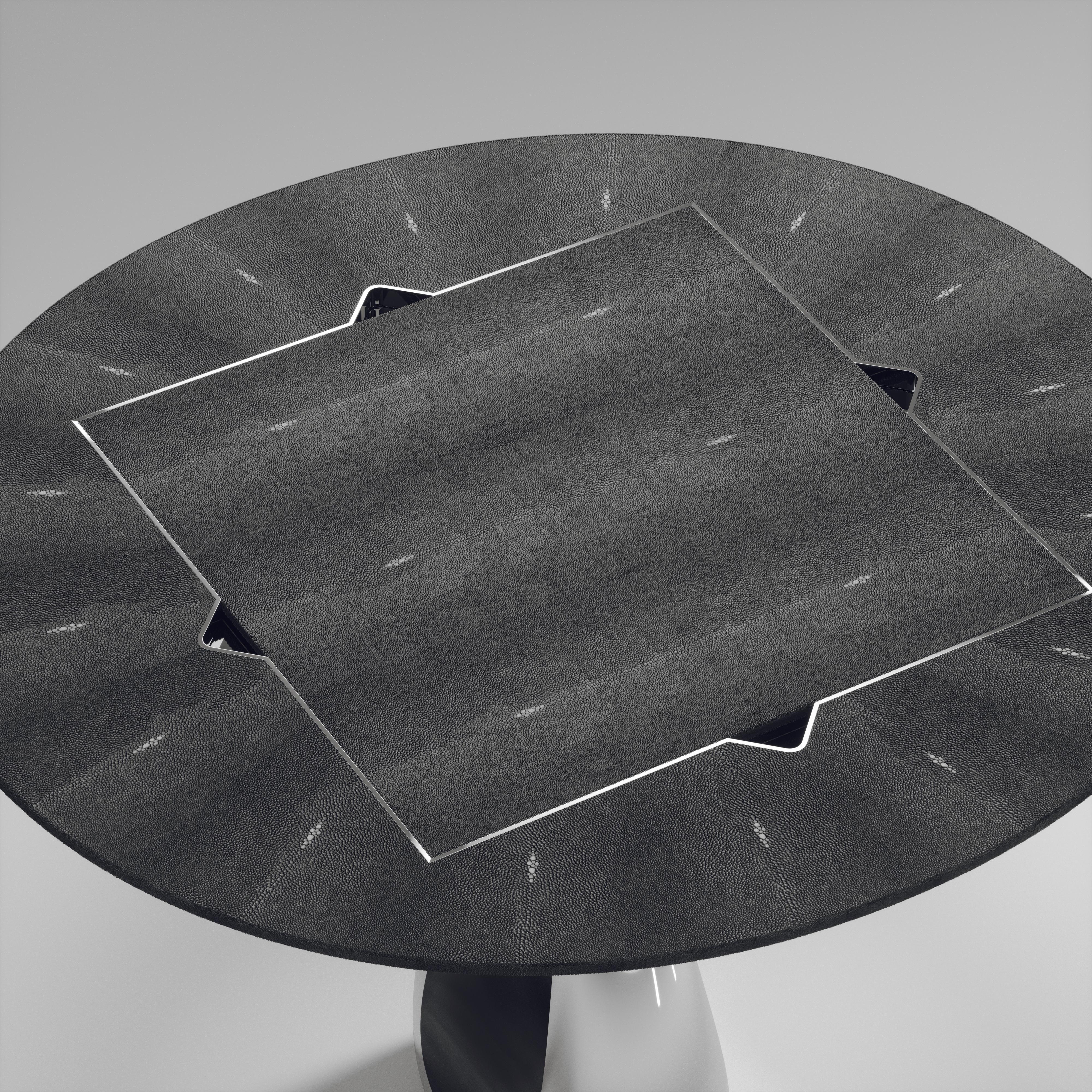 Art Deco Shagreen Game Table with Chrome Finish Polished Steel Accents R&Y Augousti For Sale