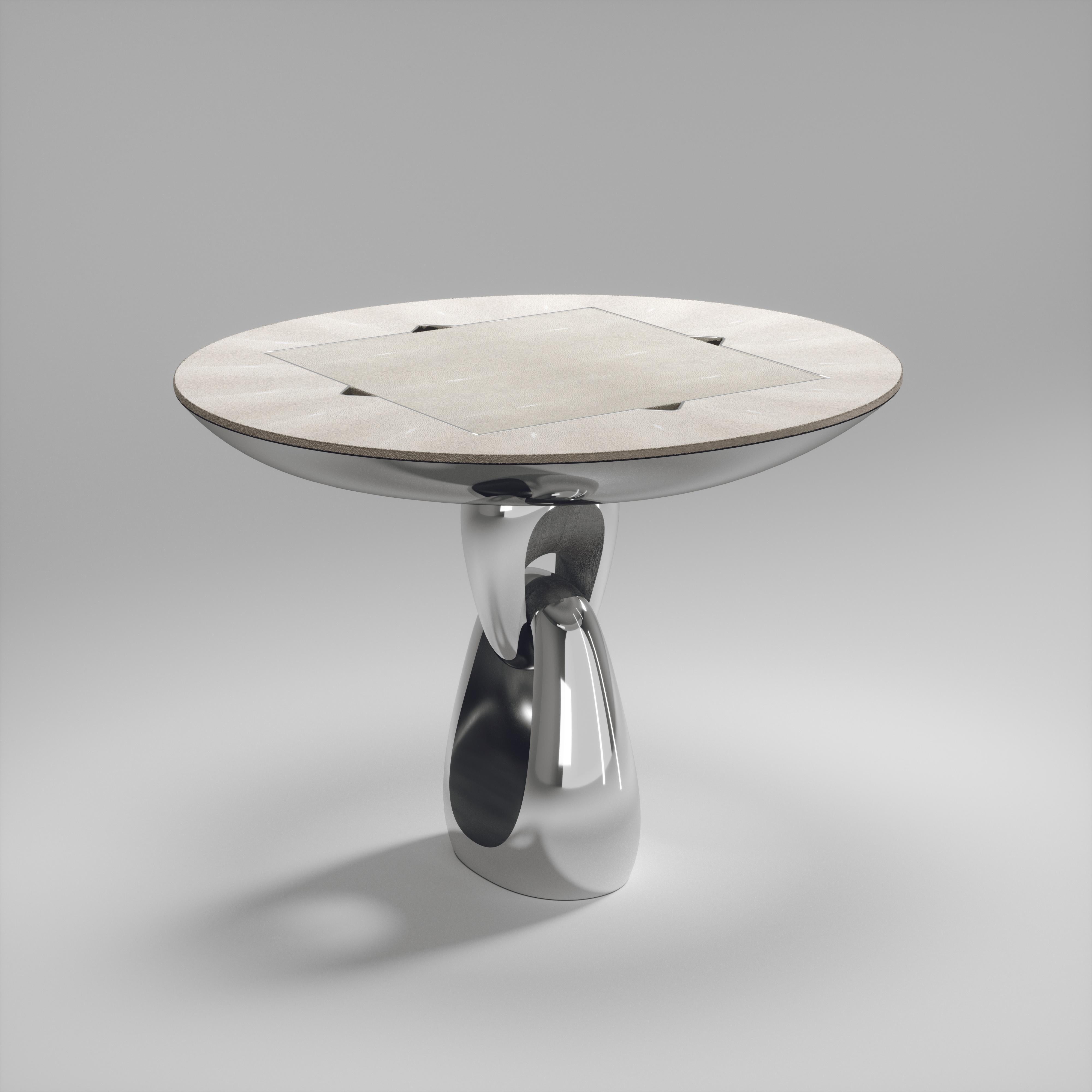 Contemporary Shagreen Game Table with Chrome Finish Polished Steel Accents R&Y Augousti For Sale