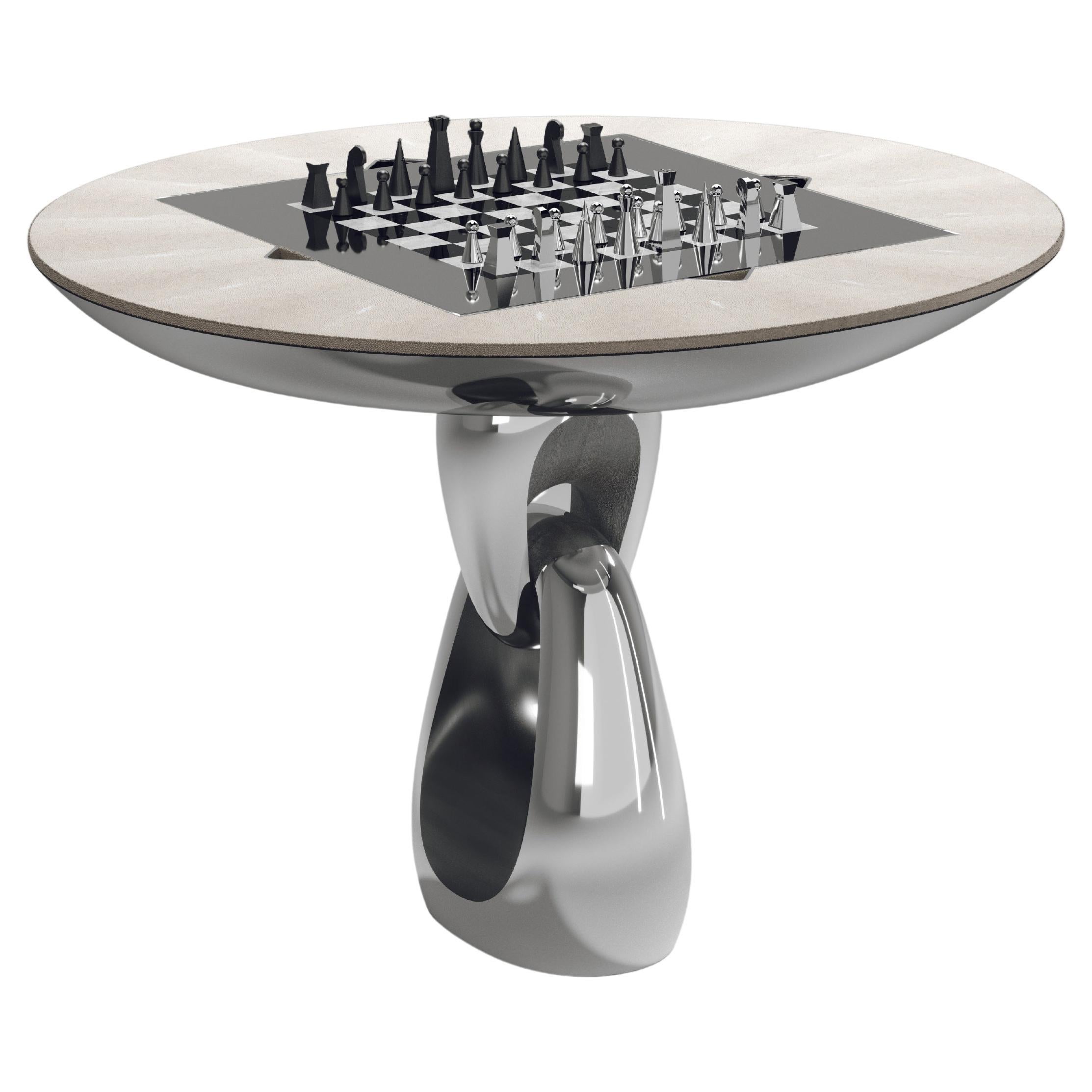 Shagreen-Spieltisch mit verchromter Oberfläche und polierten Stahlakzenten R&Y Augousti im Angebot