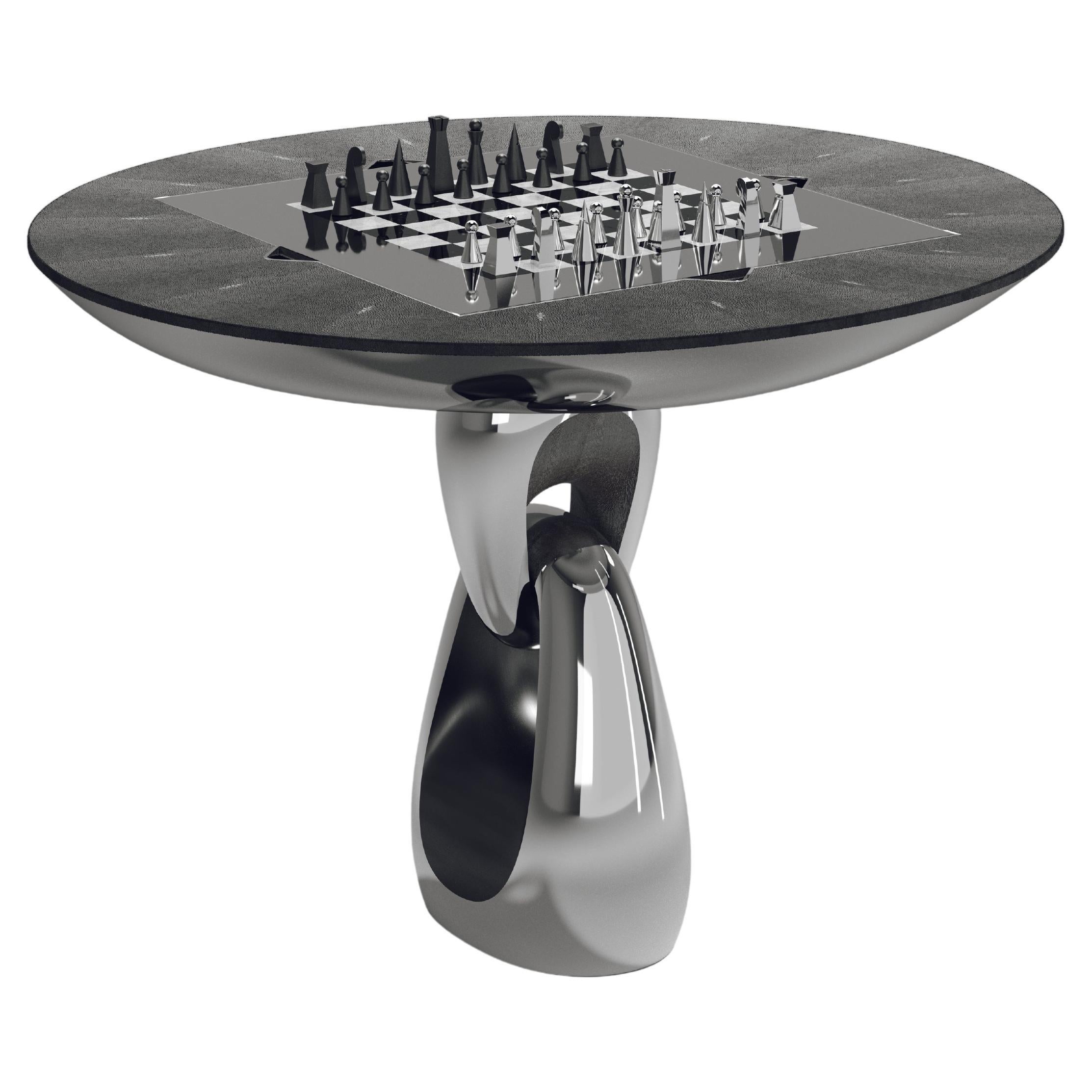 Shagreen Game Table with Chrome Finish Polished Steel Accents R&Y Augousti For Sale