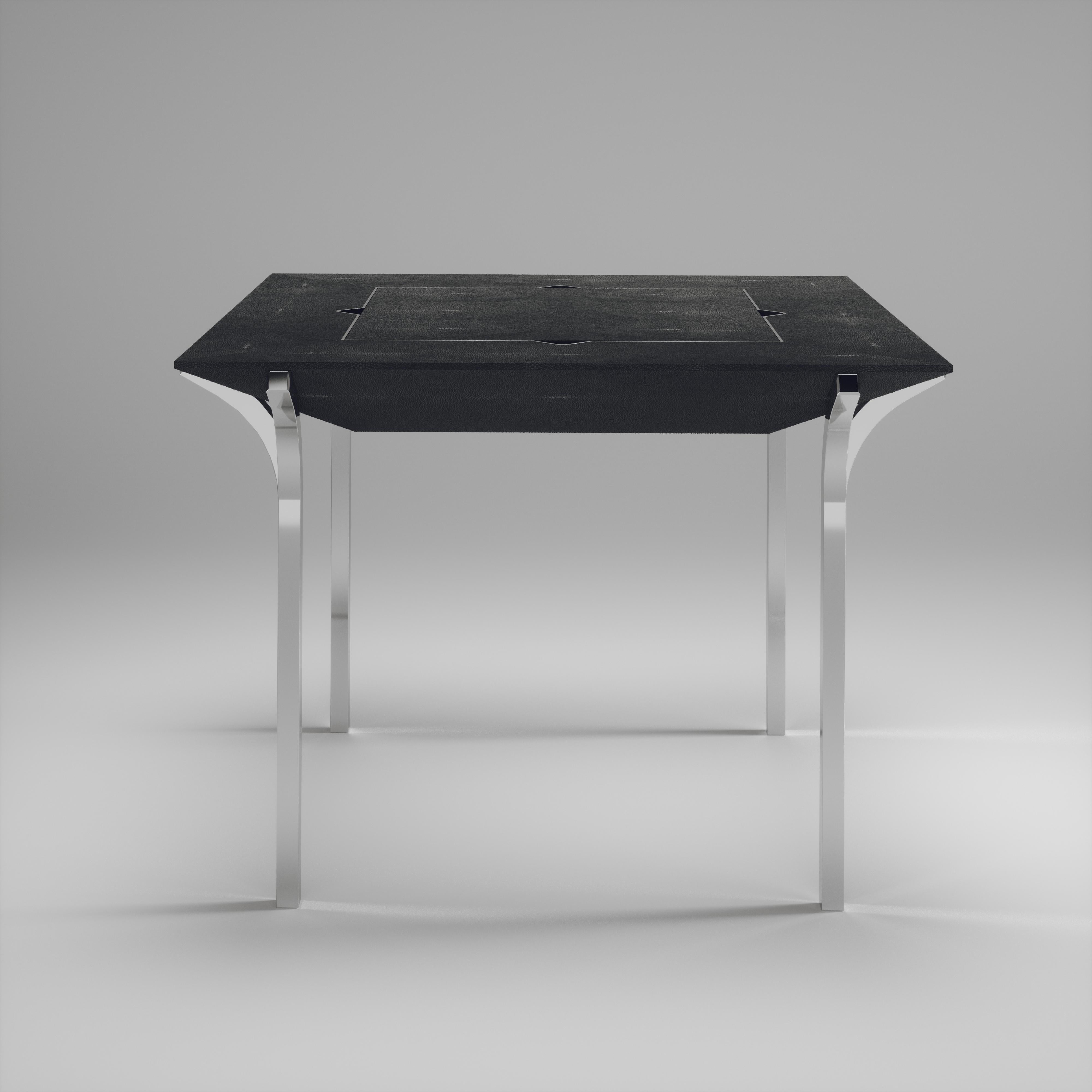 Shagreen-Spieltisch mit verchromtem Edelstahl-Akzenten R&Y Augousti (Handgefertigt) im Angebot