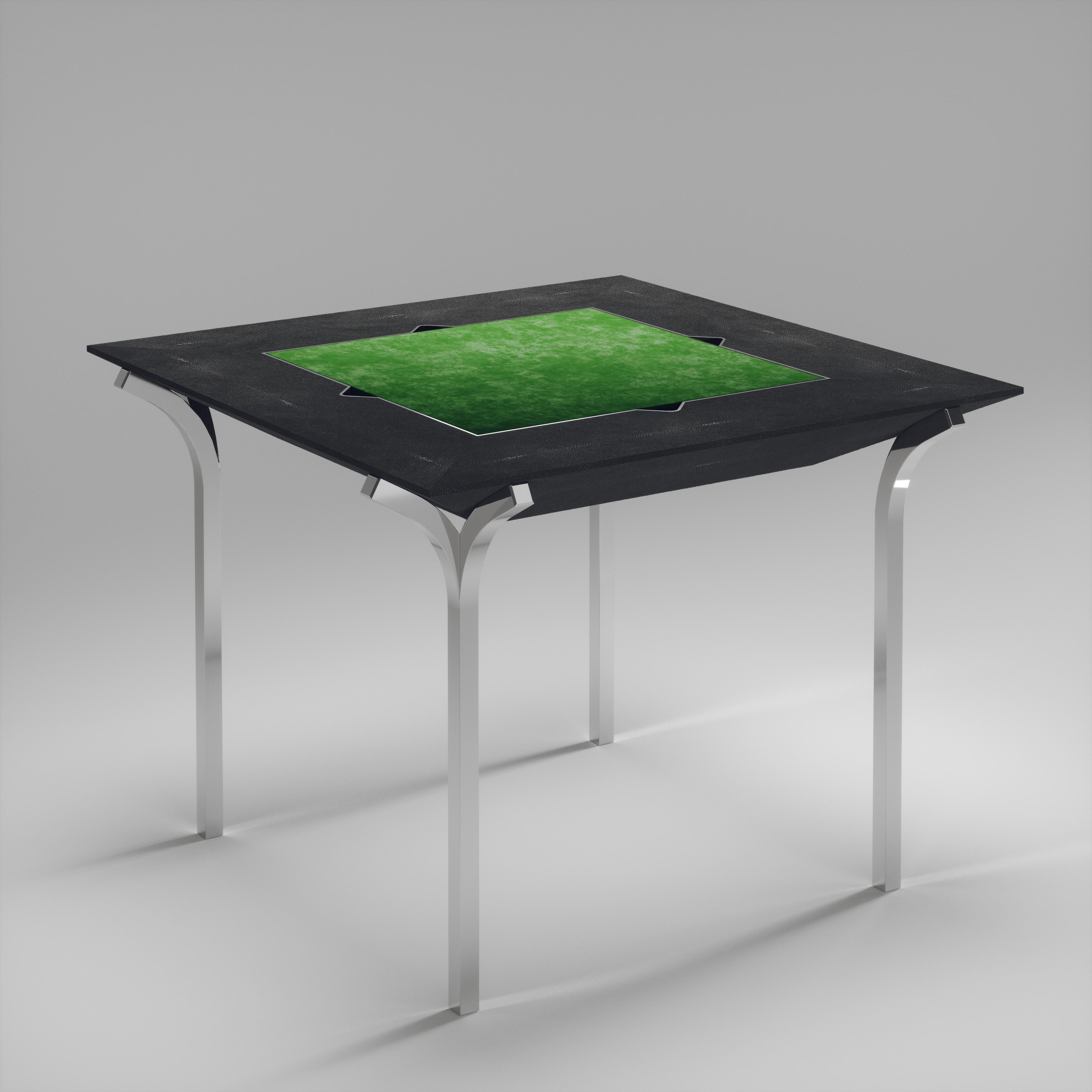 Laiton Table de jeu en galuchat avec finition chromée et accents en acier inoxydable R&Y Augousti en vente