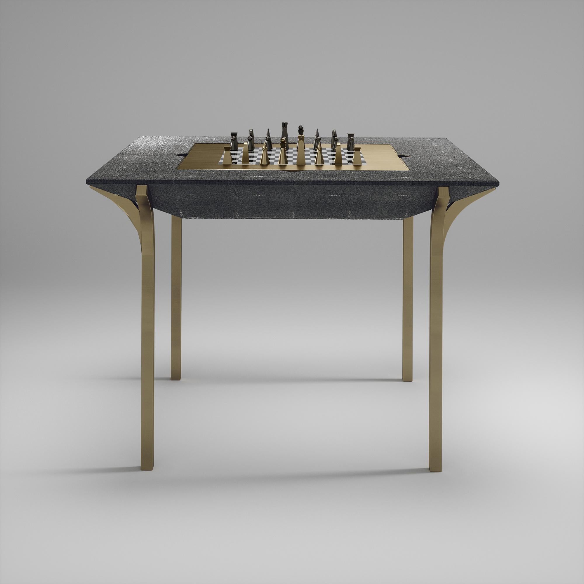 Table de jeu en galuchat avec finition chromée et accents en acier inoxydable R&Y Augousti en vente 1