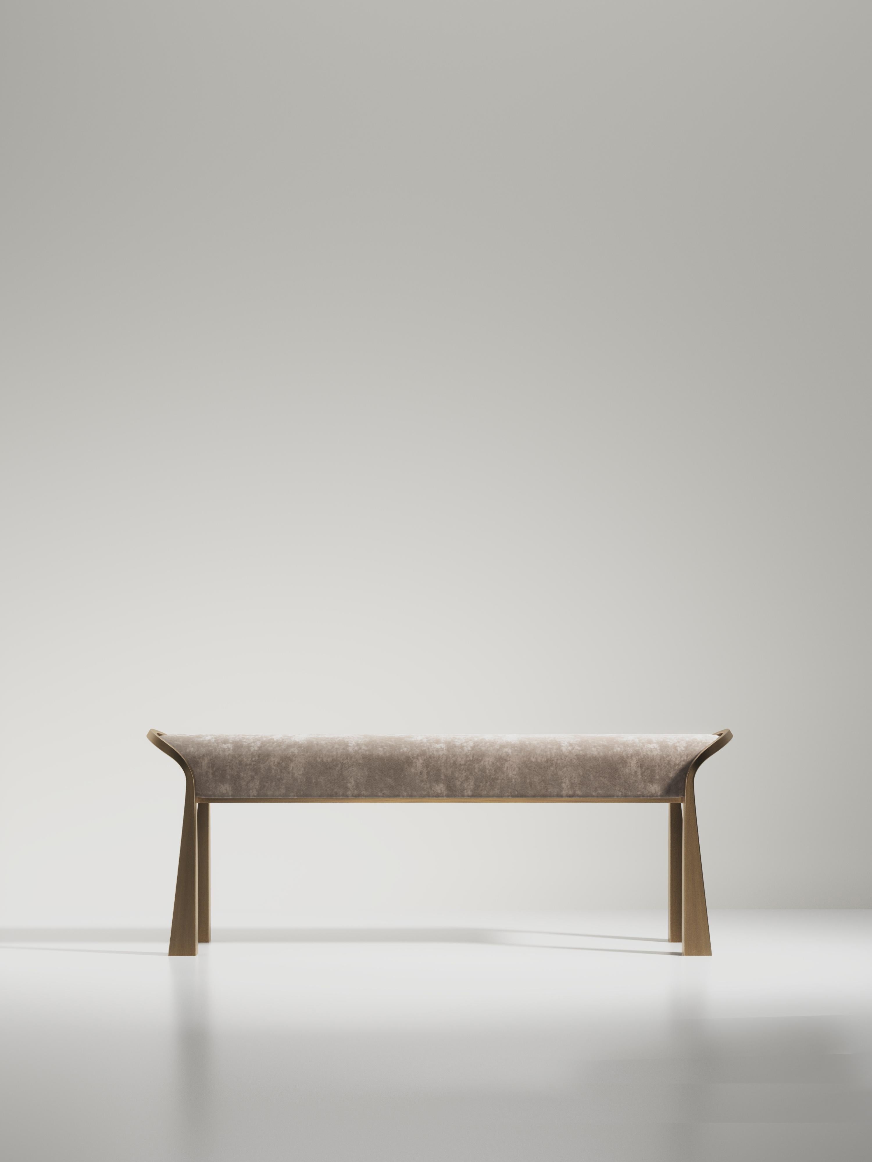 Shagreen Inlaid Bench with Sculptural Bronze Patina Brass Legs by R&Y Augousti For Sale 3
