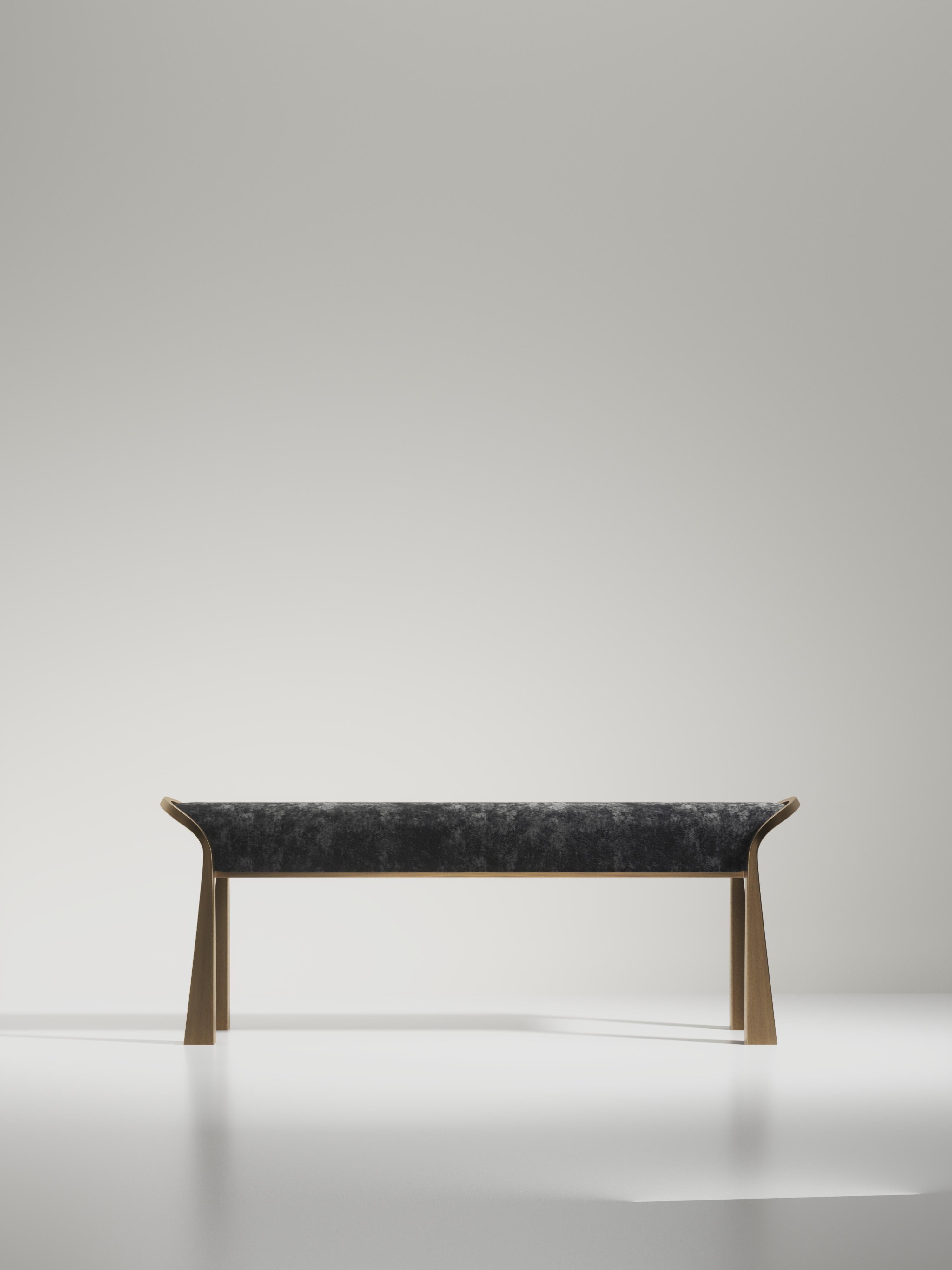 Shagreen Inlaid Bench with Sculptural Bronze Patina Brass Legs by R&Y Augousti For Sale 8