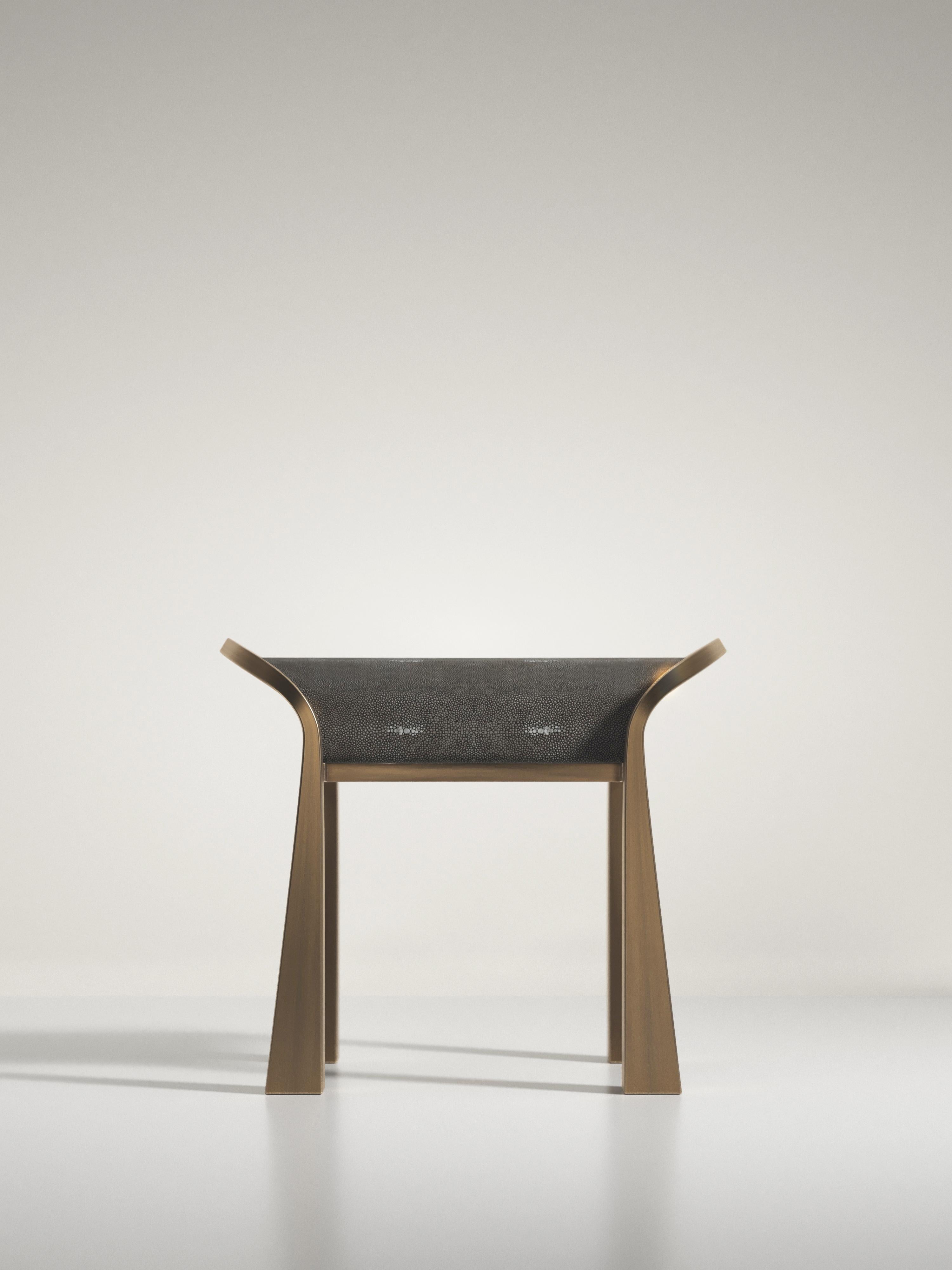 Shagreen Inlaid Bench with Sculptural Bronze Patina Brass Legs by R&Y Augousti For Sale 13