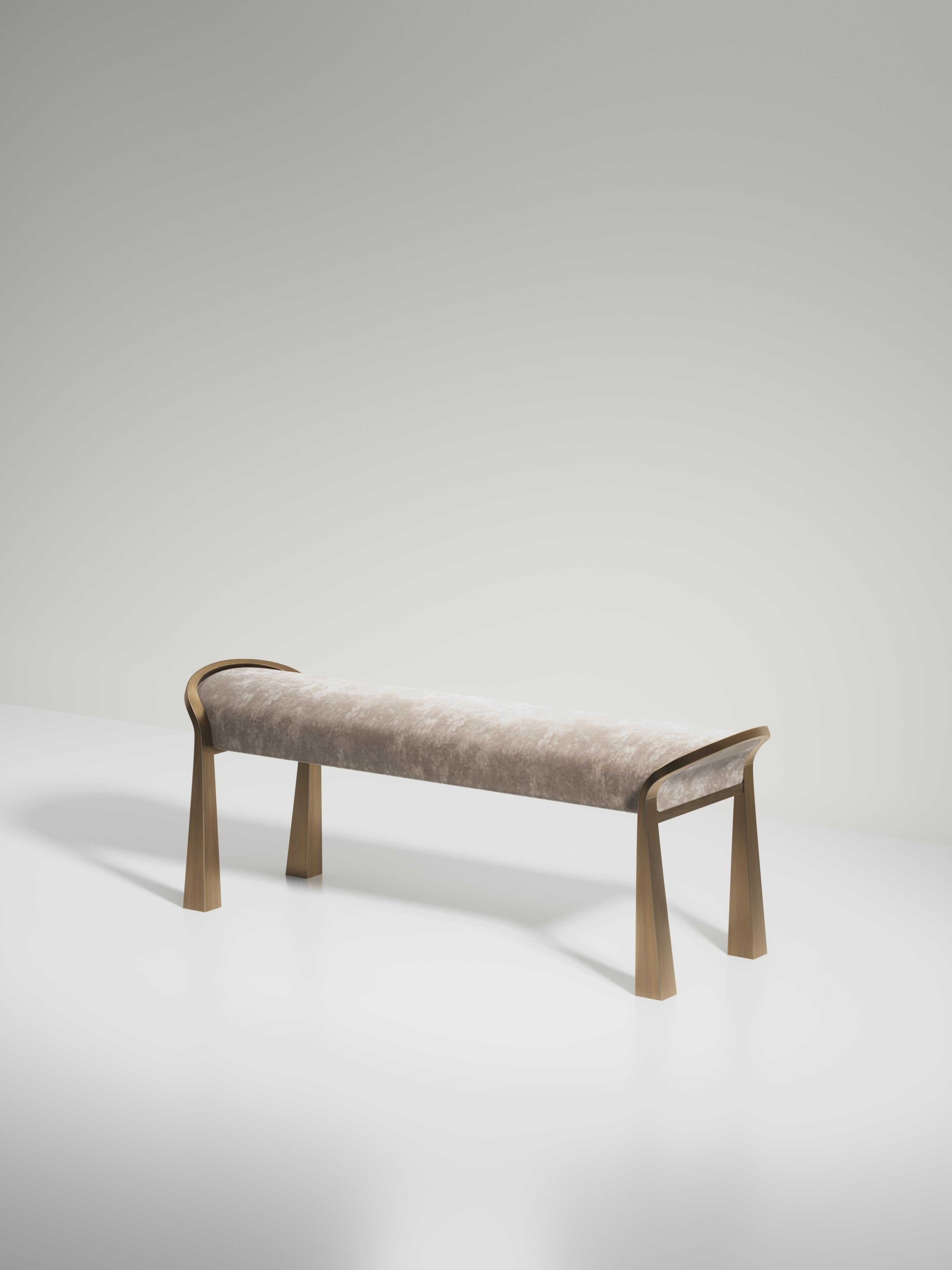 Shagreen Inlaid Bench with Sculptural Bronze Patina Brass Legs by R&Y Augousti For Sale 1