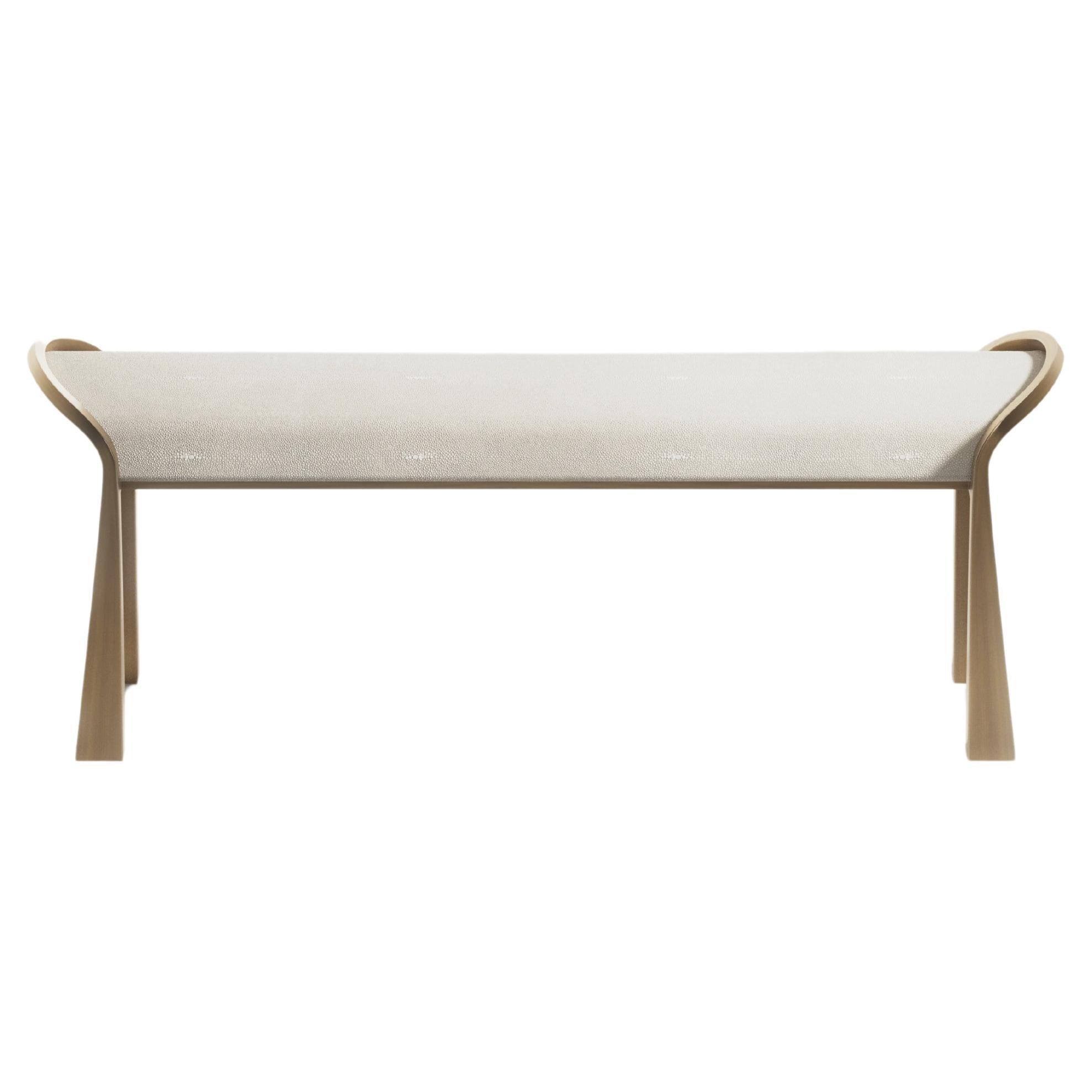 Shagreen Inlaid Bench with Sculptural Bronze Patina Brass Legs by R&Y Augousti
