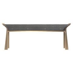 Shagreen Inlaid Bench with Sculptural Bronze Patina Brass Legs by R&Y Augousti