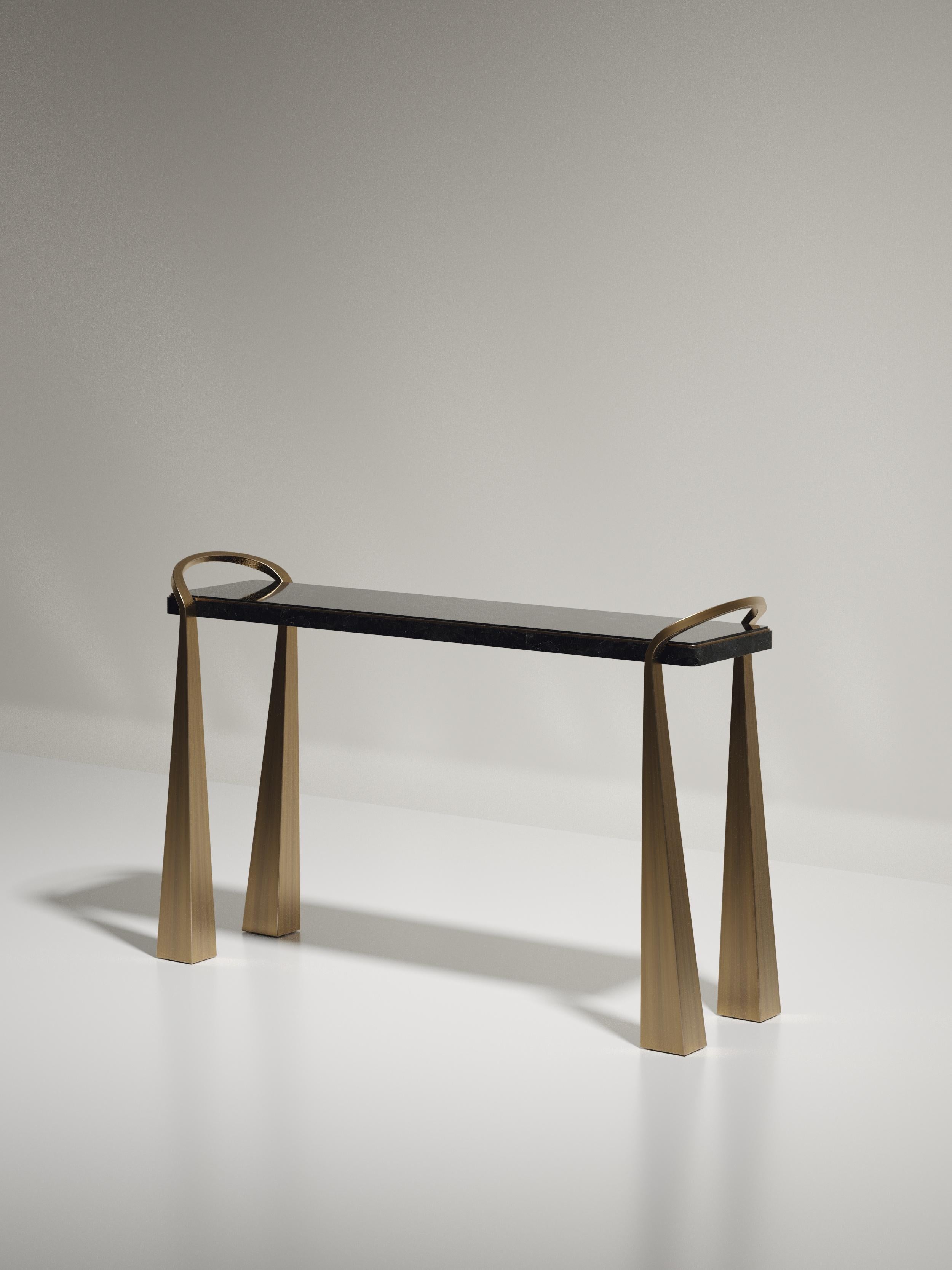 Table console incrustée de galuchat avec pieds sculpturaux en laiton de R&Y Augousti en vente 6
