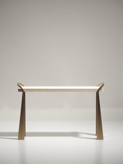 Shagreen Inlaid Console Table with Sculptural Brass Legs by R&Y Augousti