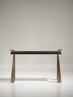 Shagreen Inlaid Console Table with Sculptural Brass Legs by R&Y Augousti