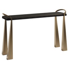 Shagreen Inlaid Console Table with Sculptural Brass Legs by R&Y Augousti