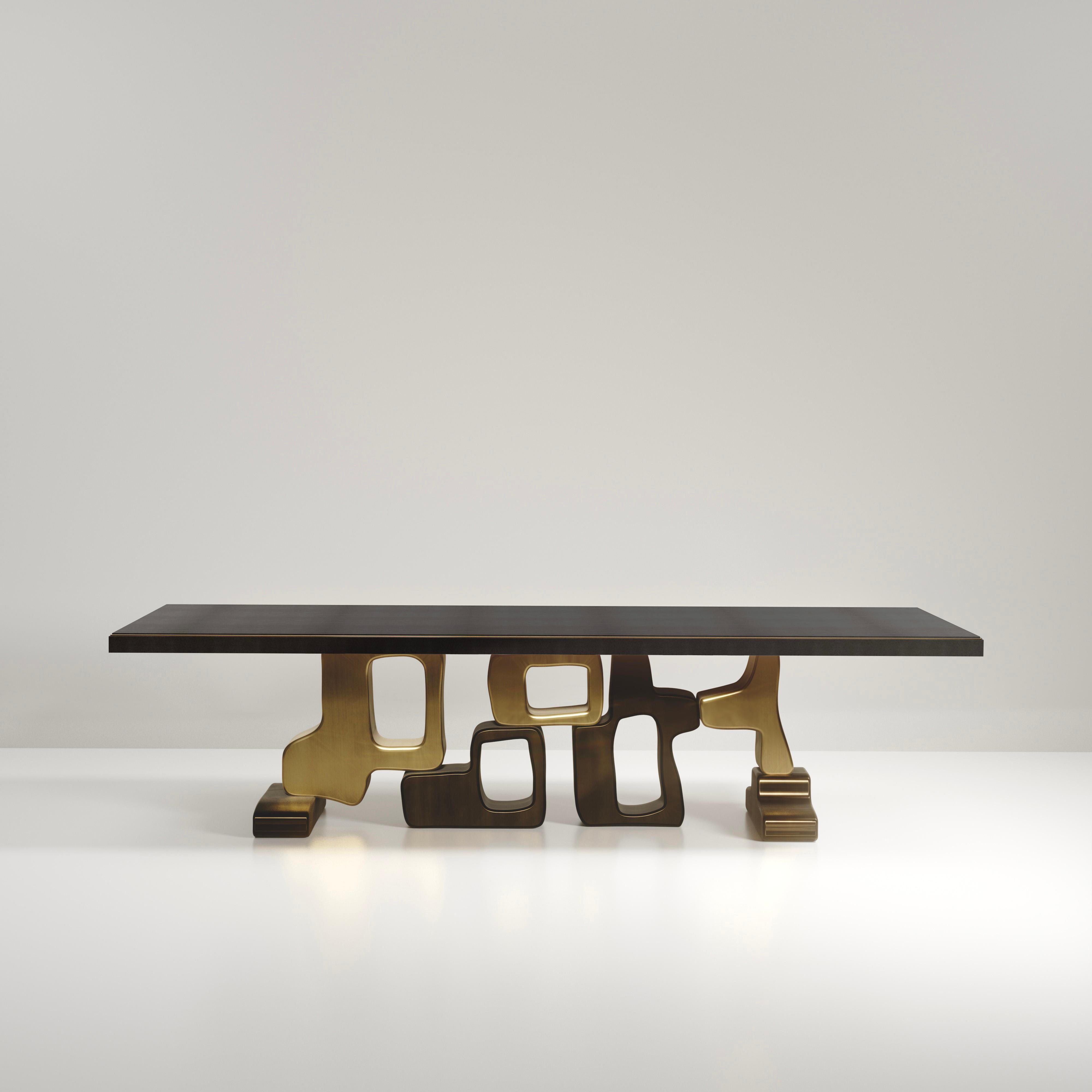 Shagreen Inlaid Dining Table with Bronze Patina Brass Details by Kifu Paris For Sale 3