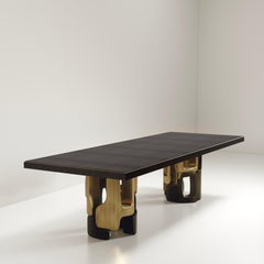 Shagreen Inlaid Dining Table with Bronze Patina Brass Details by Kifu Paris