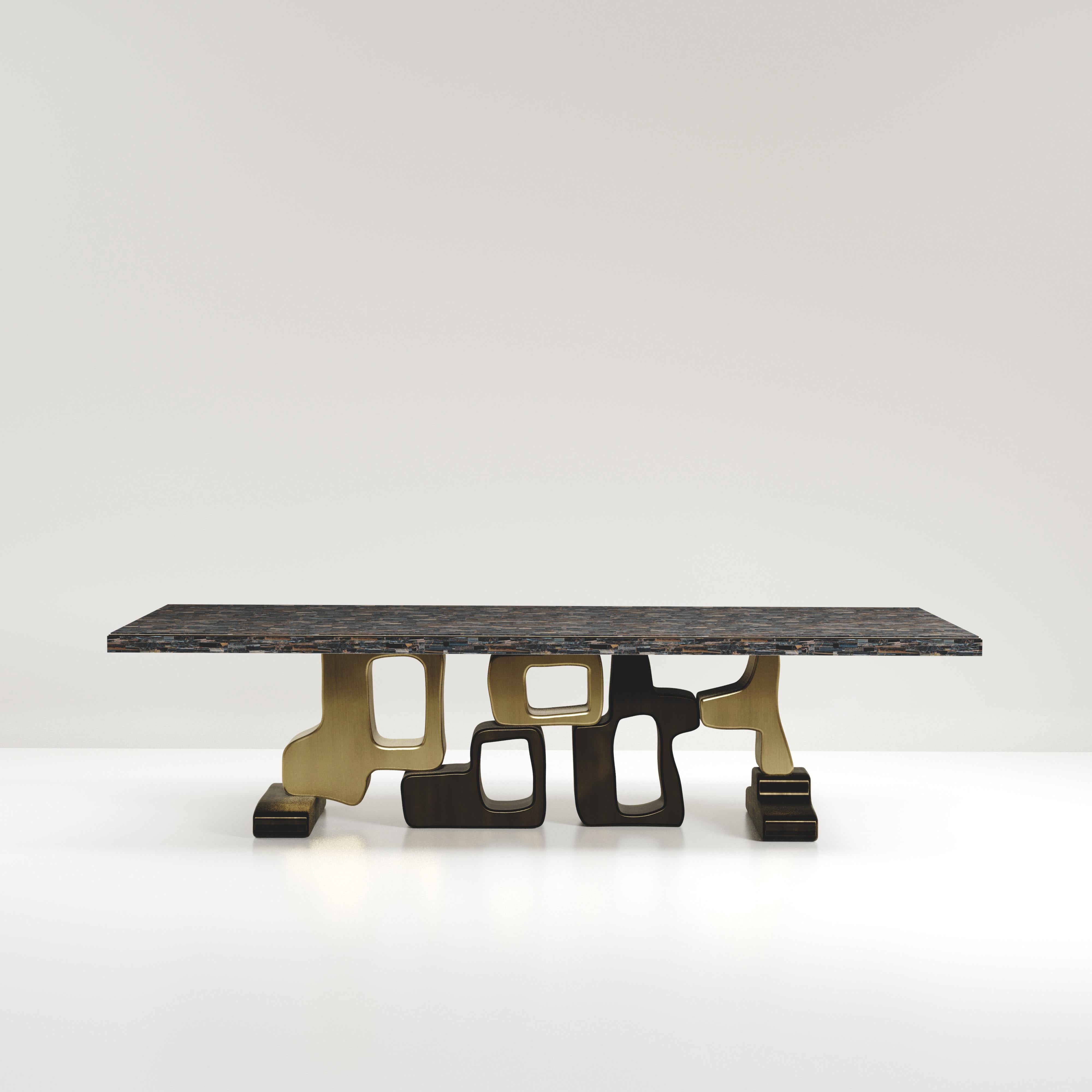 Inlay Shagreen Inlaid Dining Table with Bronze Patina Brass Details by Kifu Paris For Sale