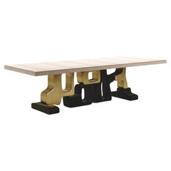 Shagreen Inlaid Dining Table with Bronze Patina Brass Details by Kifu Paris