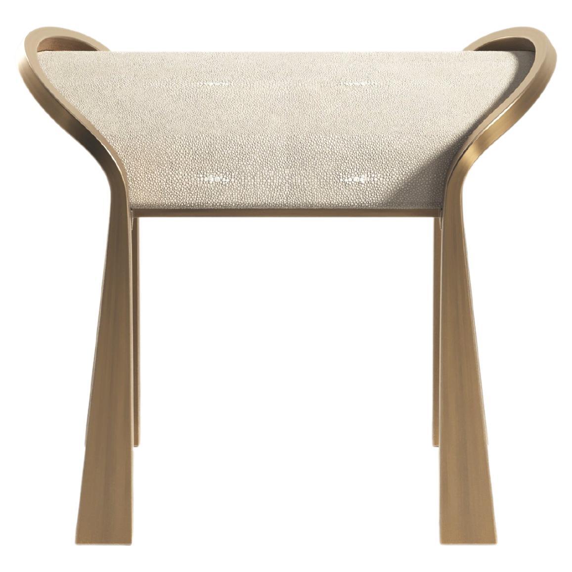 Shagreen Inlaid Stool with Sculptural Bronze Patina Brass Legs by R&Y Augousti